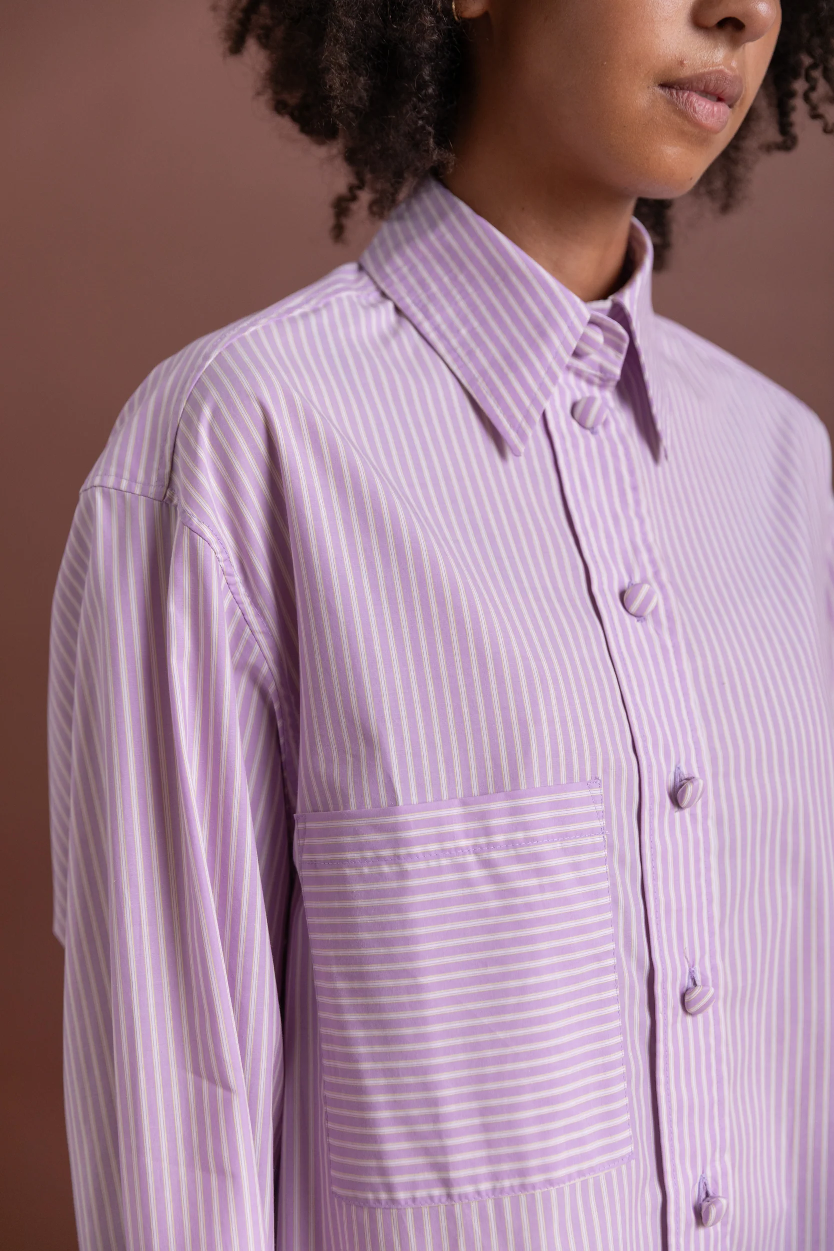 JUNE SHIRT IN LILAC STRIPE JAPANESE COTTON - Image 8