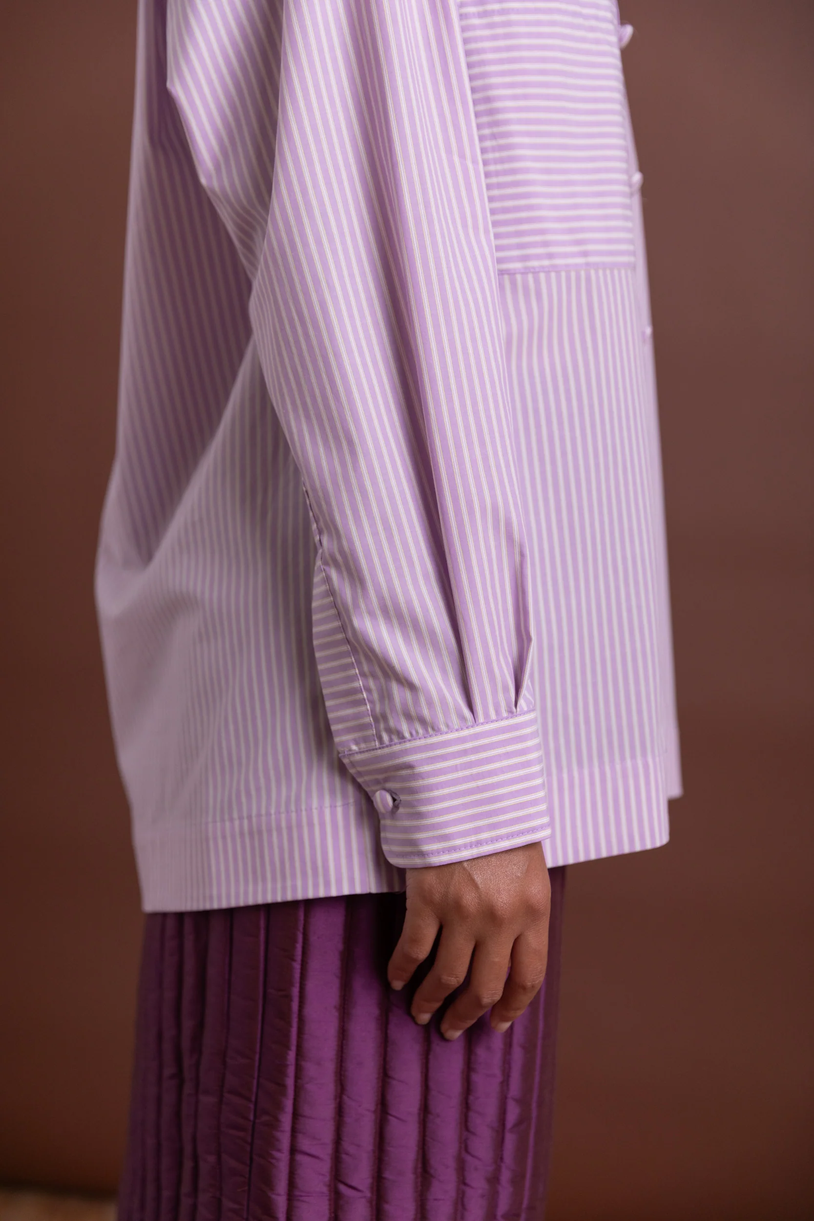 JUNE SHIRT IN LILAC STRIPE JAPANESE COTTON - Image 9