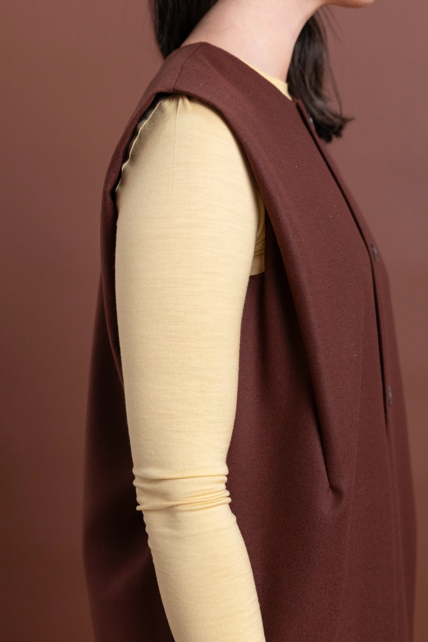 LIGHT MELTON SLEEVELESS DRESS IN BORDEAUX - Image 8