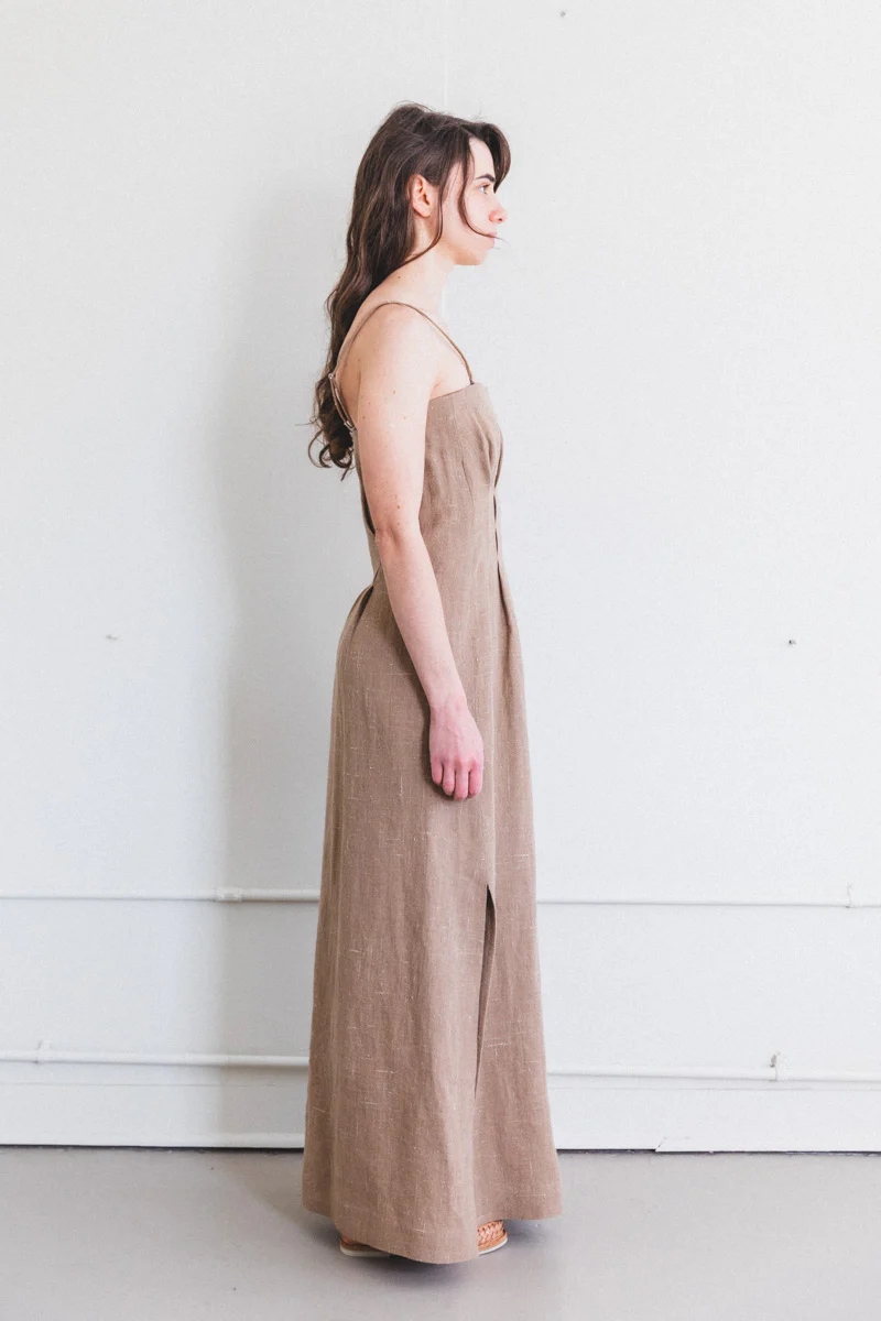 LINEN SILK TWEED DRESS IN BROWN - Image 4