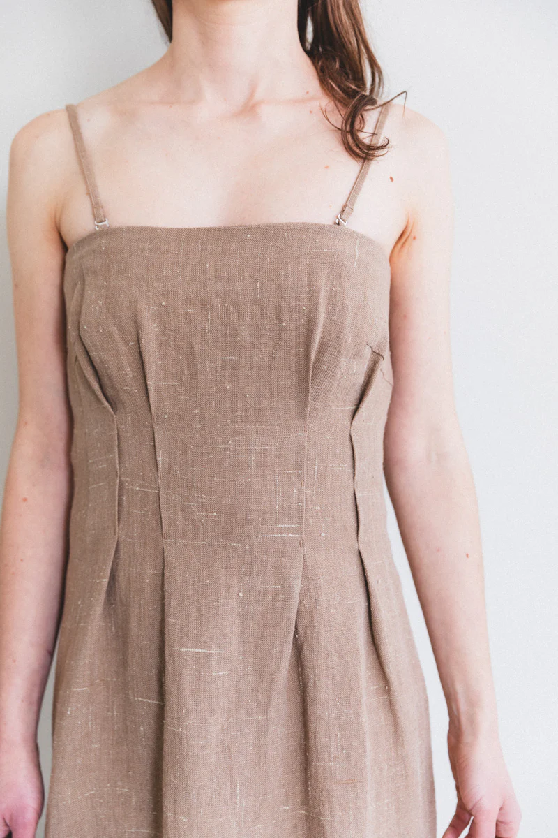 LINEN SILK TWEED DRESS IN BROWN - Image 5