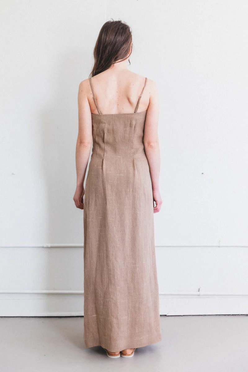 LINEN SILK TWEED DRESS IN BROWN - Image 6