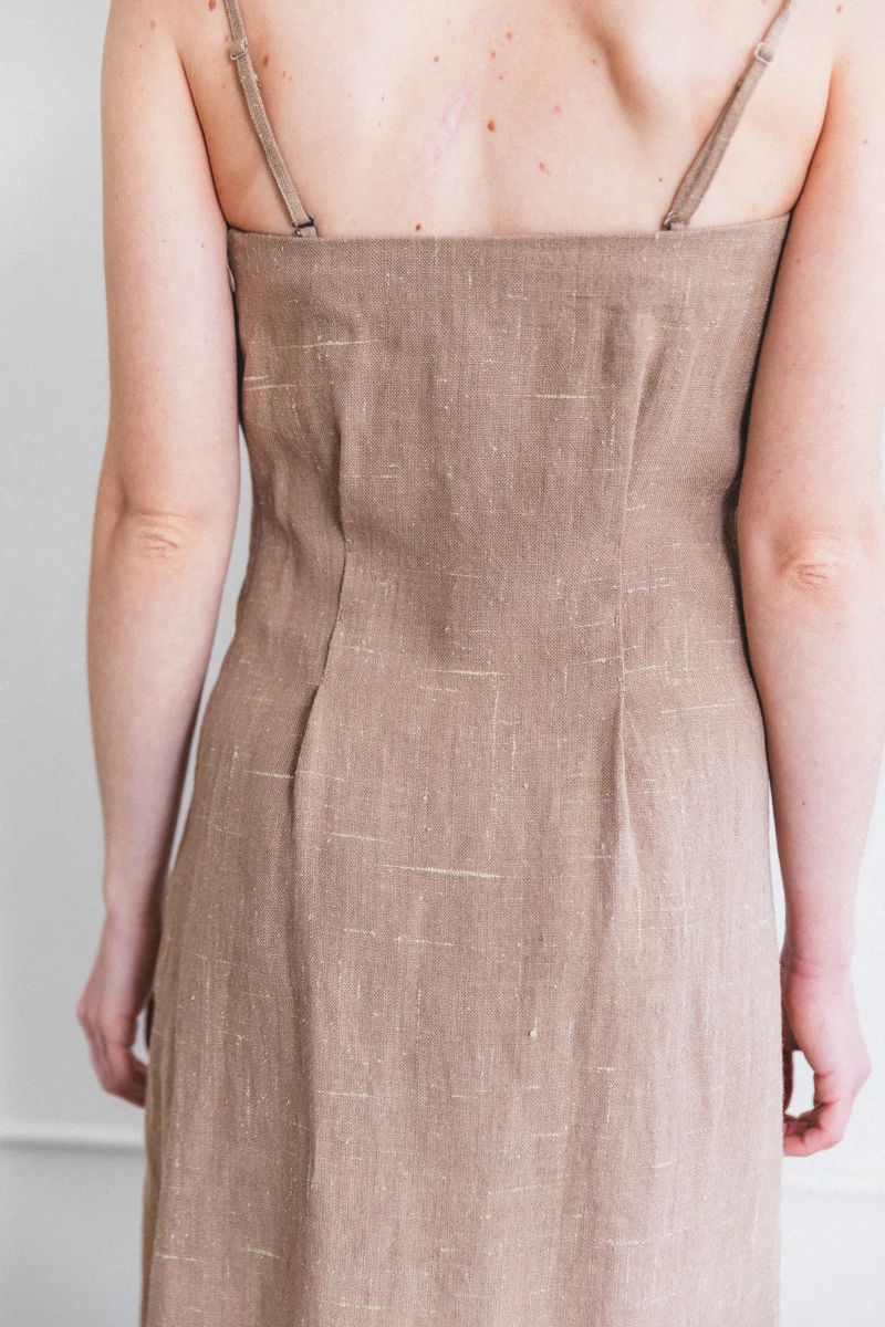 LINEN SILK TWEED DRESS IN BROWN - Image 8