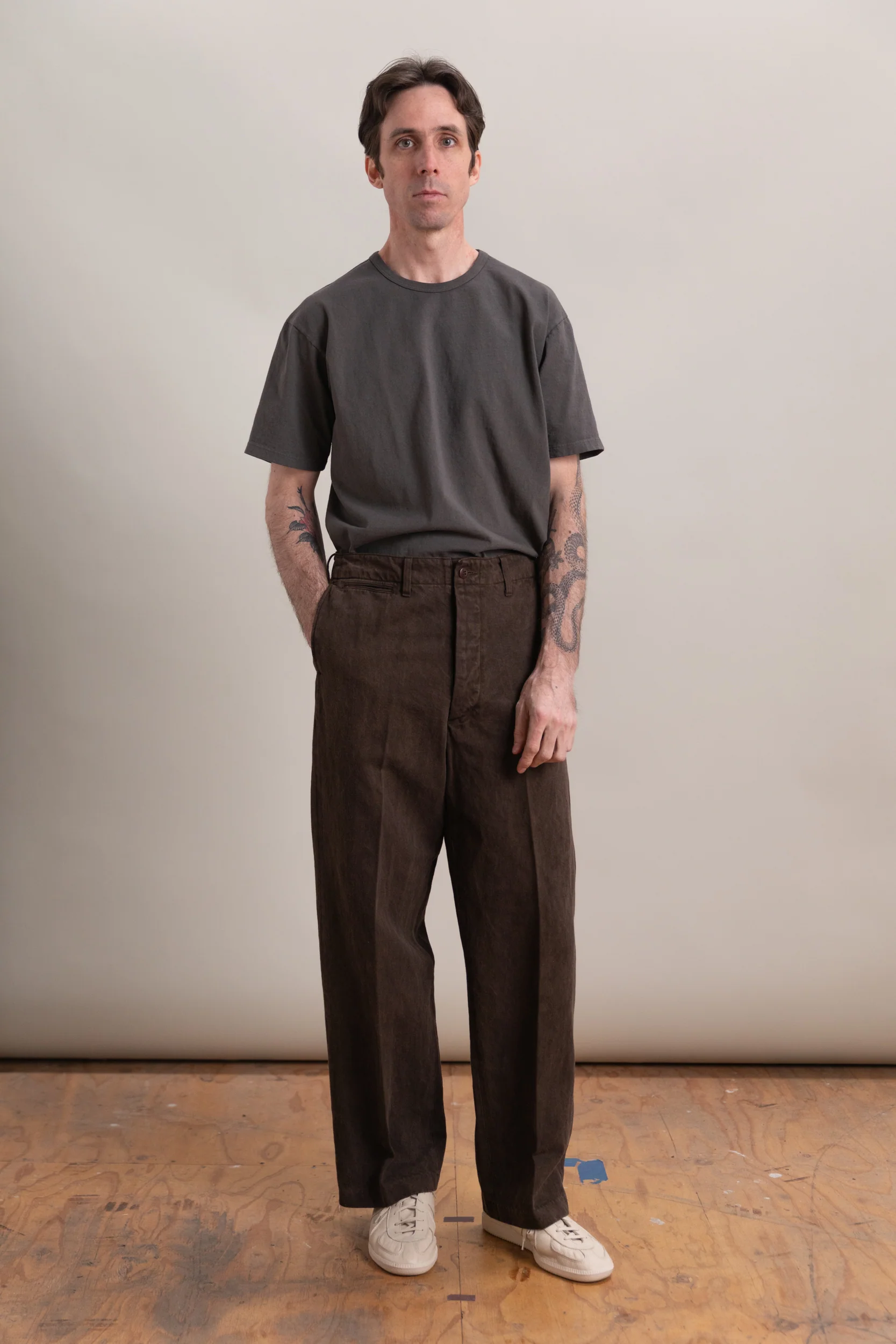 LOT 221 FIELD TROUSERS IN MUD DYED BROWN - Image 3