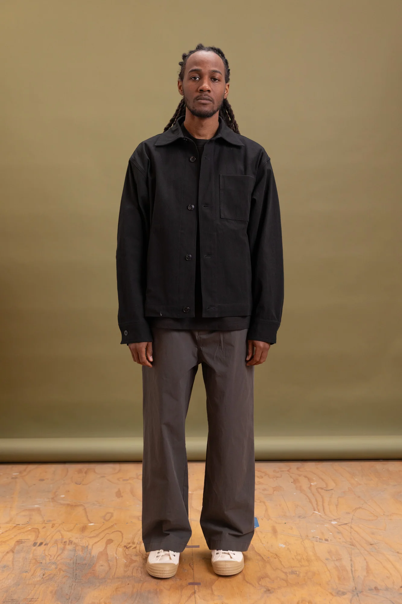 LUX J JACKET IN BLACK SLUB OXFORD COTTON - Image 3