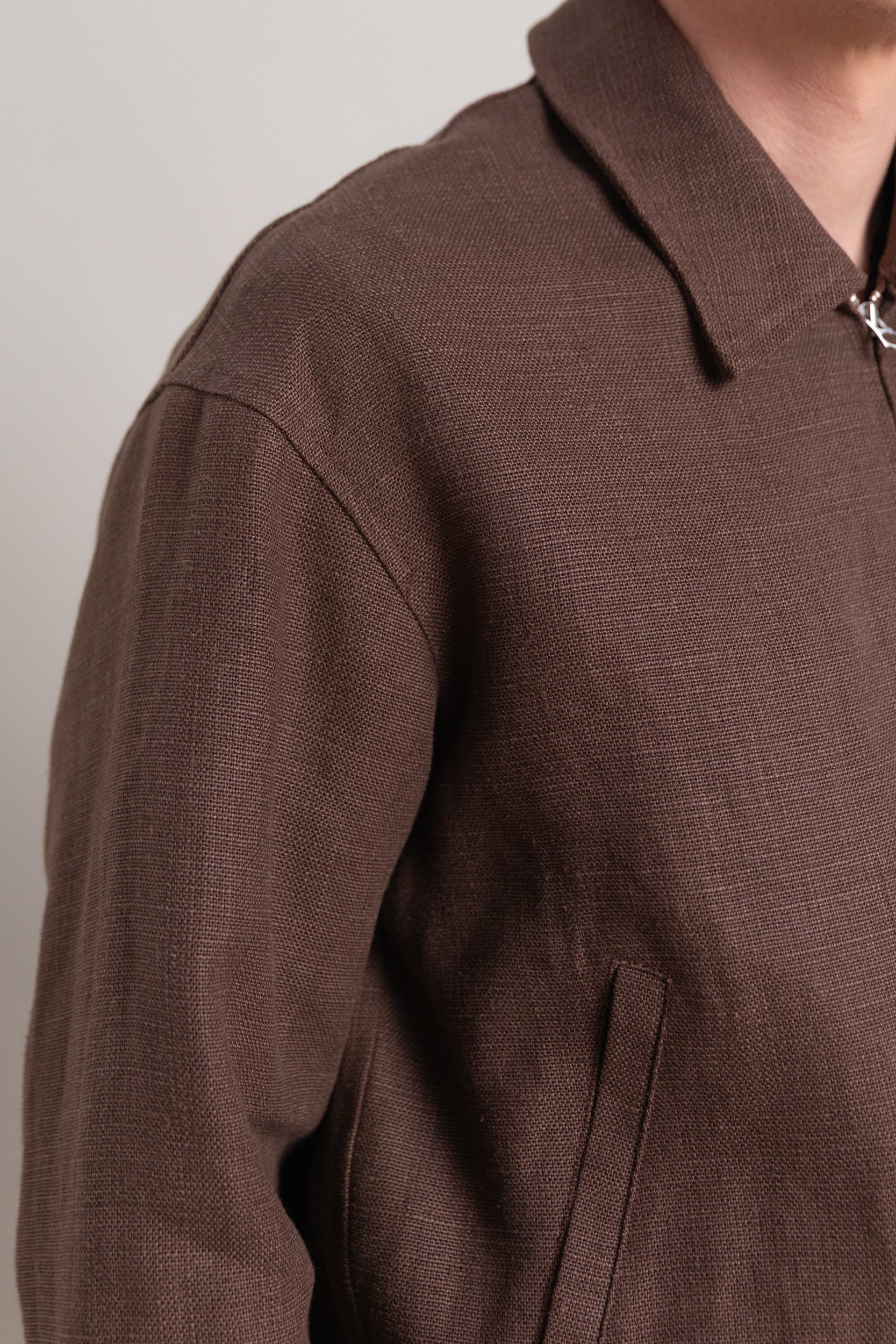 MACHINE JACKET IN BROWN BELGIAN LINEN - Image 3