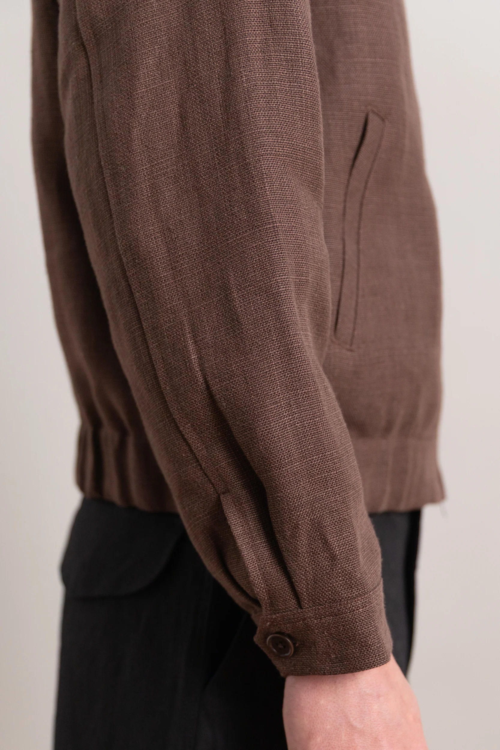 MACHINE JACKET IN BROWN BELGIAN LINEN - Image 5