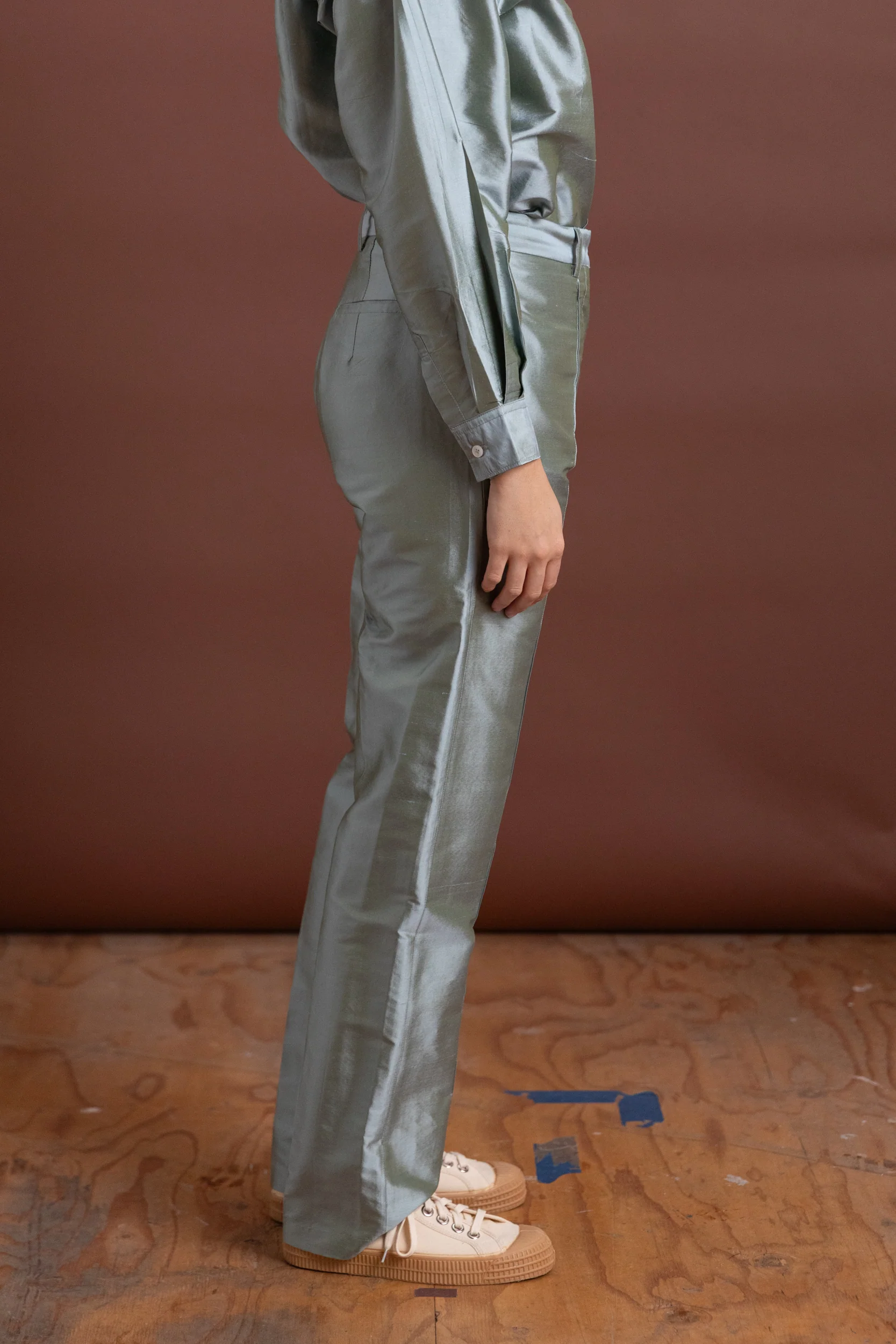 NILES TROUSER IN MINT SILK TAFFETA - Image 3
