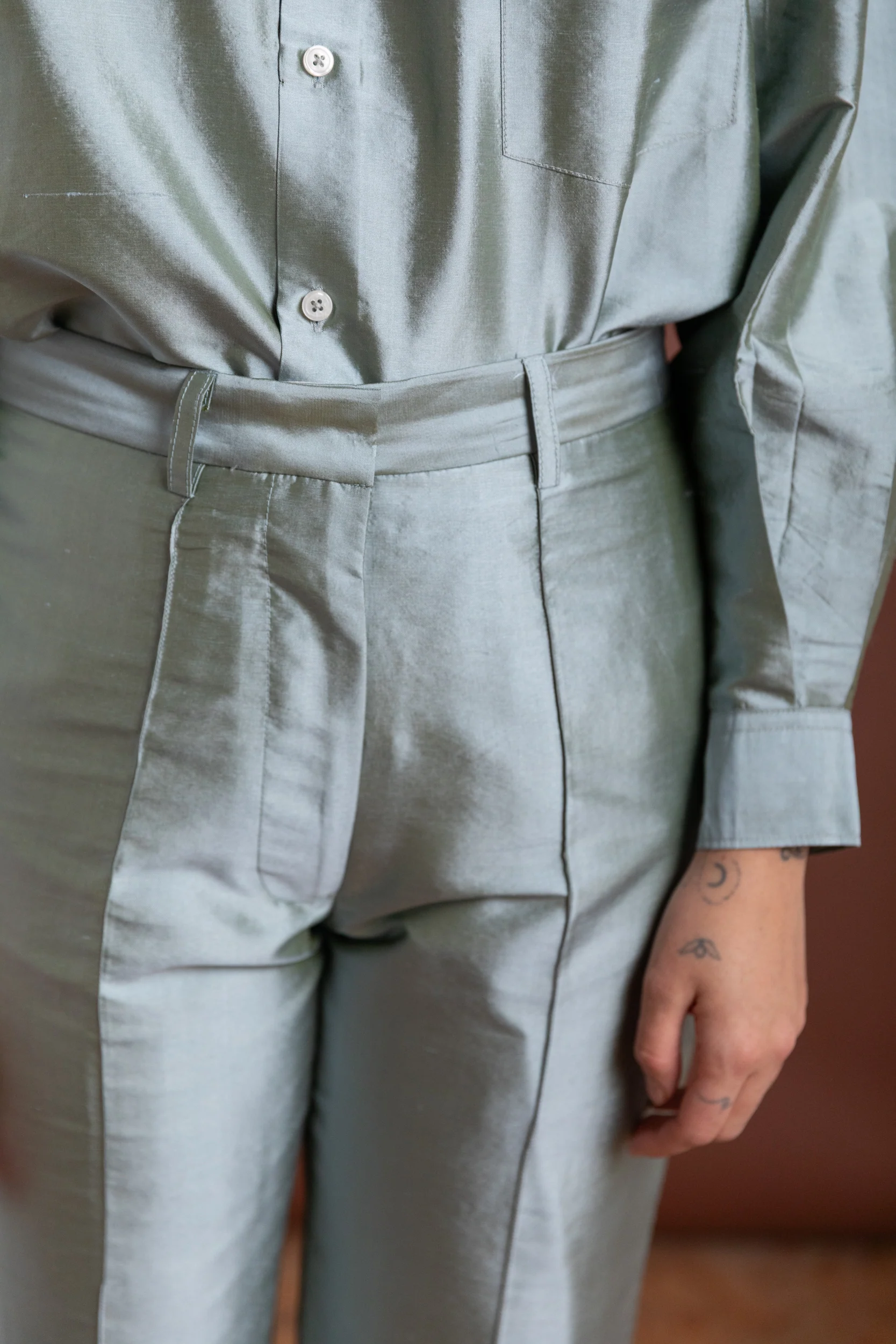 NILES TROUSER IN MINT SILK TAFFETA - Image 5