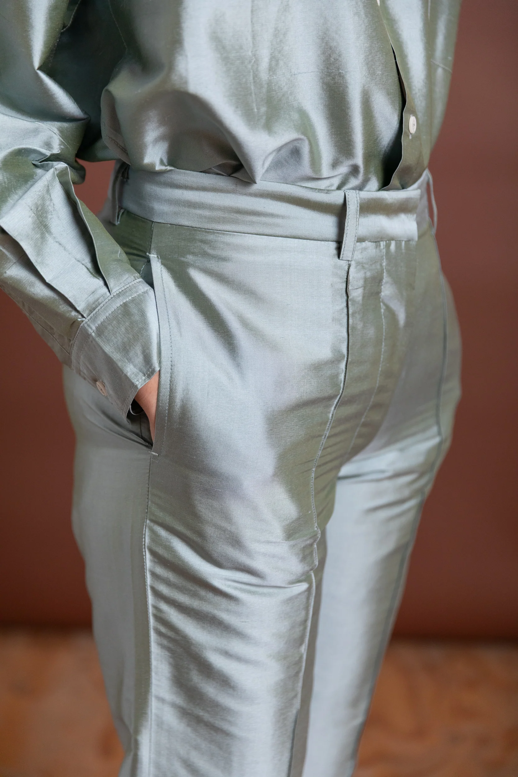 NILES TROUSER IN MINT SILK TAFFETA - Image 6