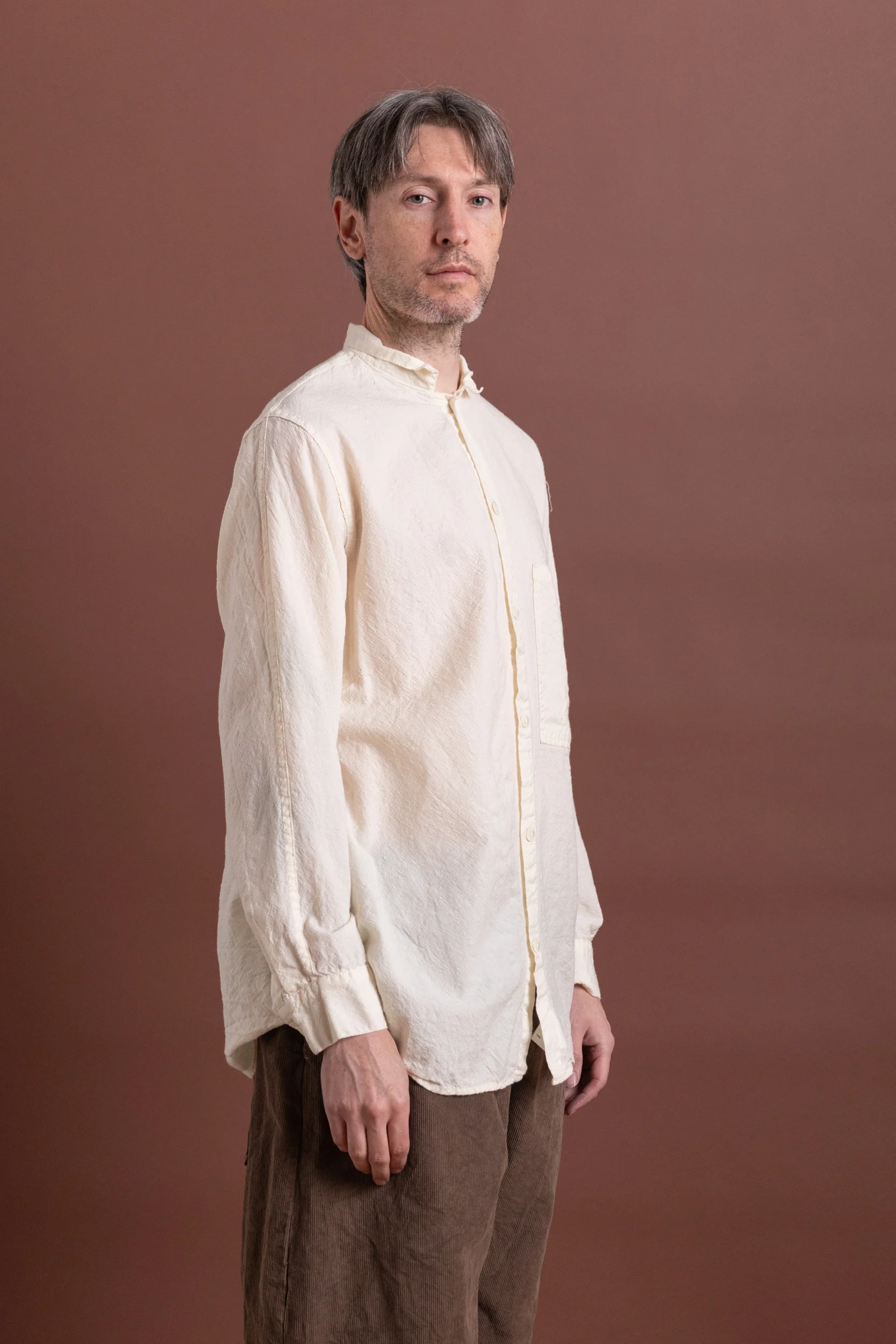 PLASTRON SHIRT IN RINSED WOOL CALICO - Image 3