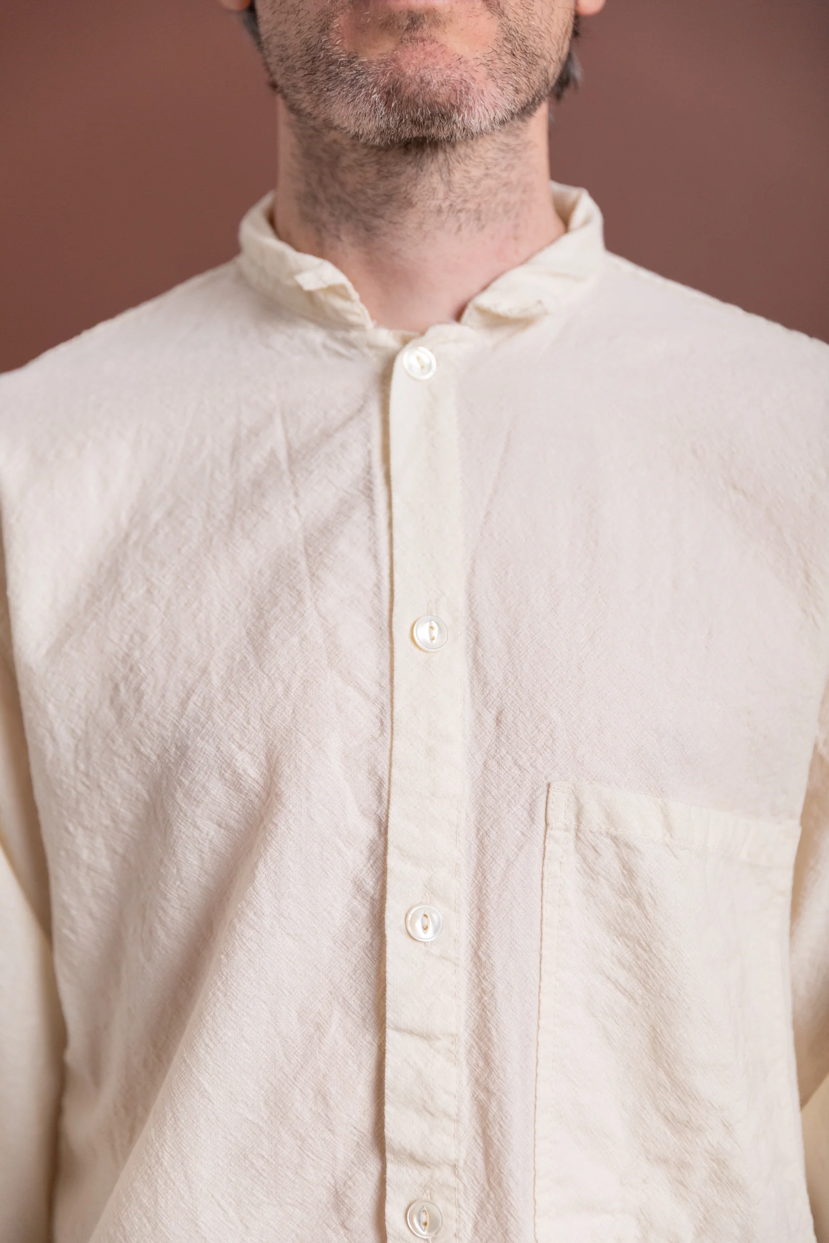 PLASTRON SHIRT IN RINSED WOOL CALICO - Image 4