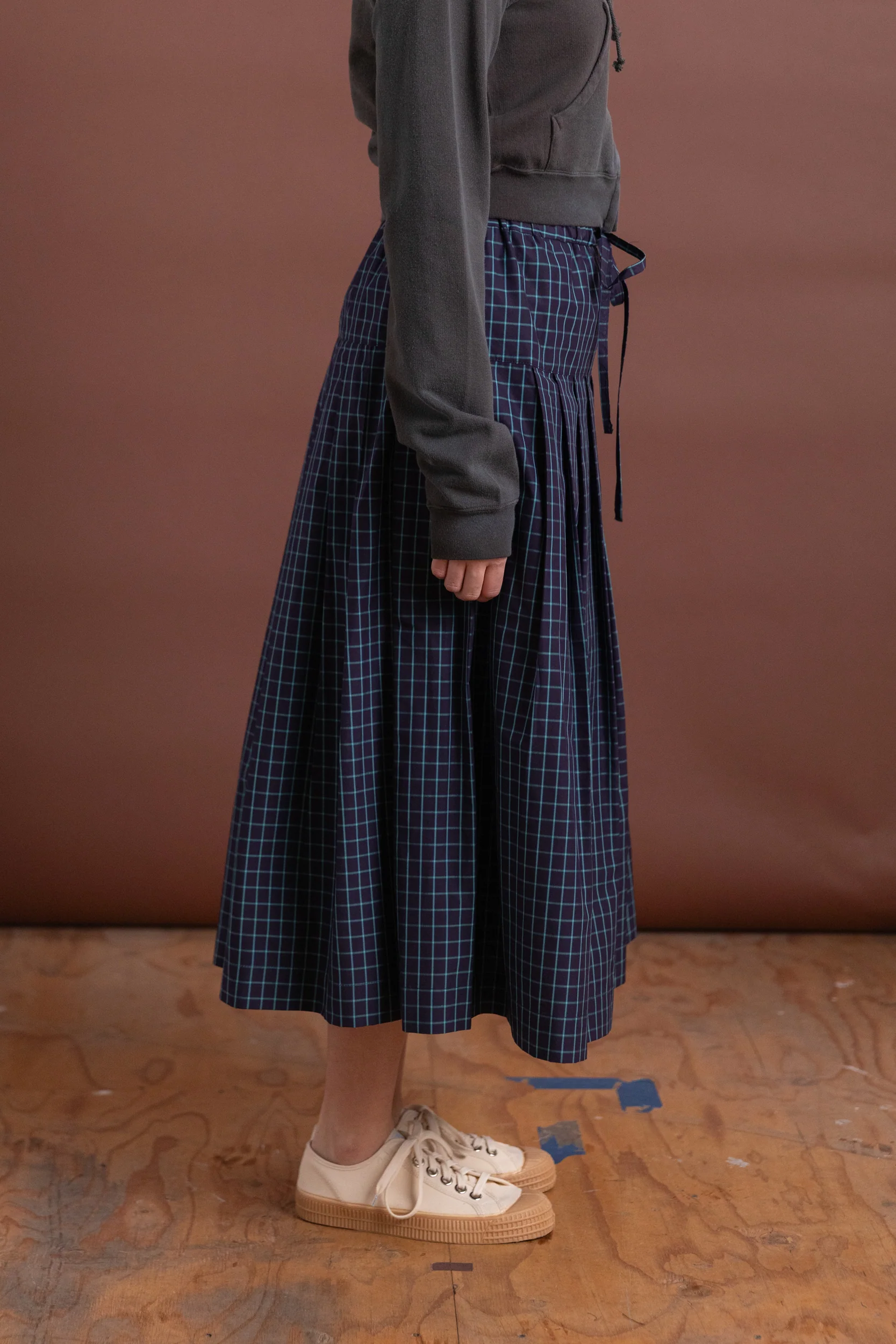 PLEATED SKIRT IN ITALIAN WINDOWPANE COTTON - Image 2