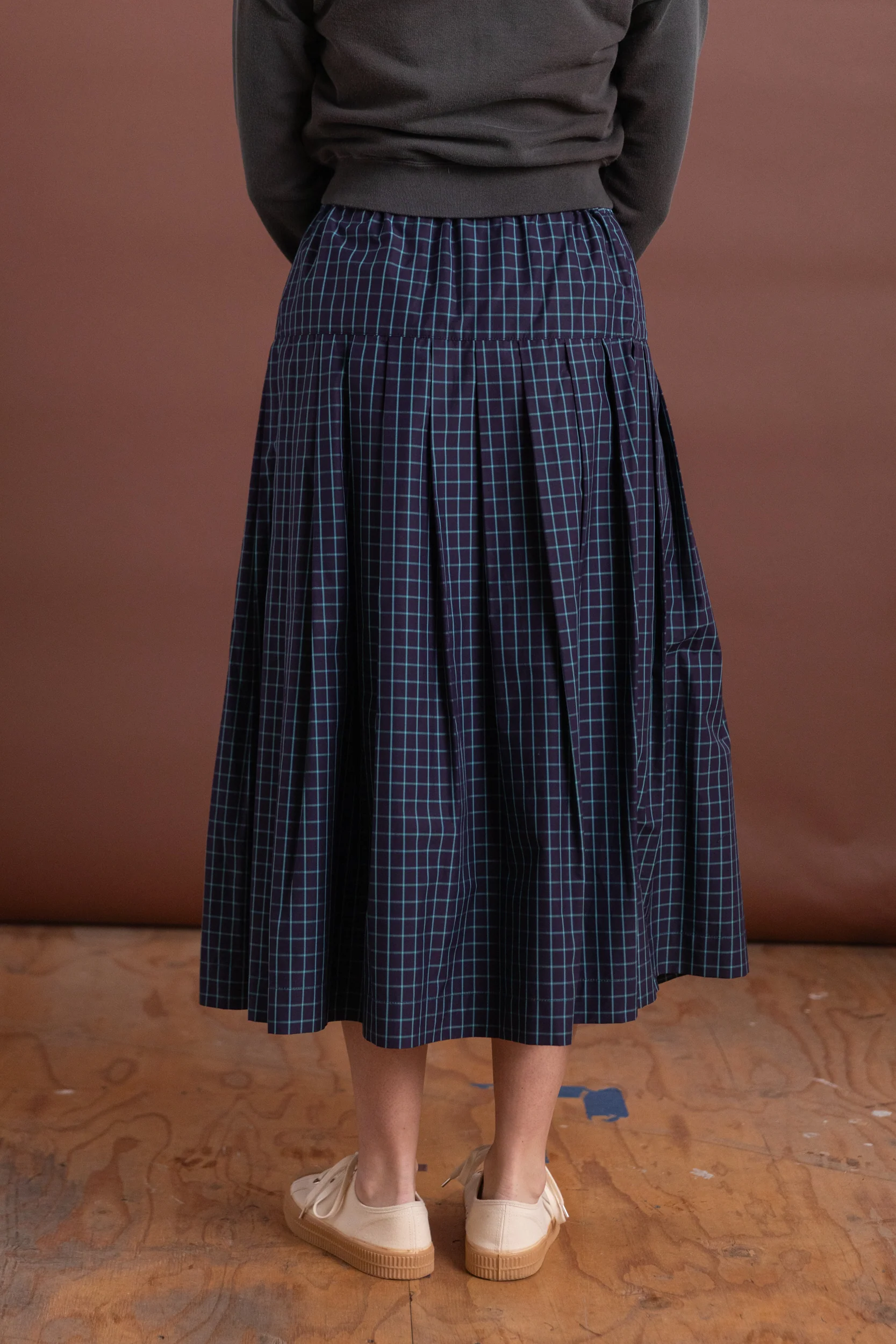 PLEATED SKIRT IN ITALIAN WINDOWPANE COTTON - Image 3