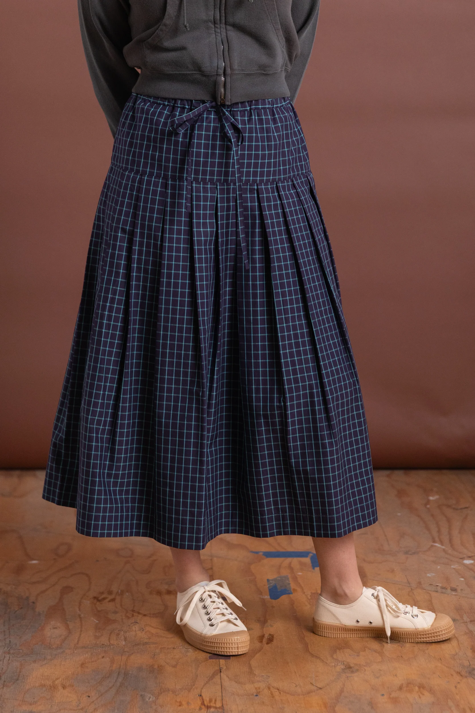 PLEATED SKIRT IN ITALIAN WINDOWPANE COTTON - Image 4