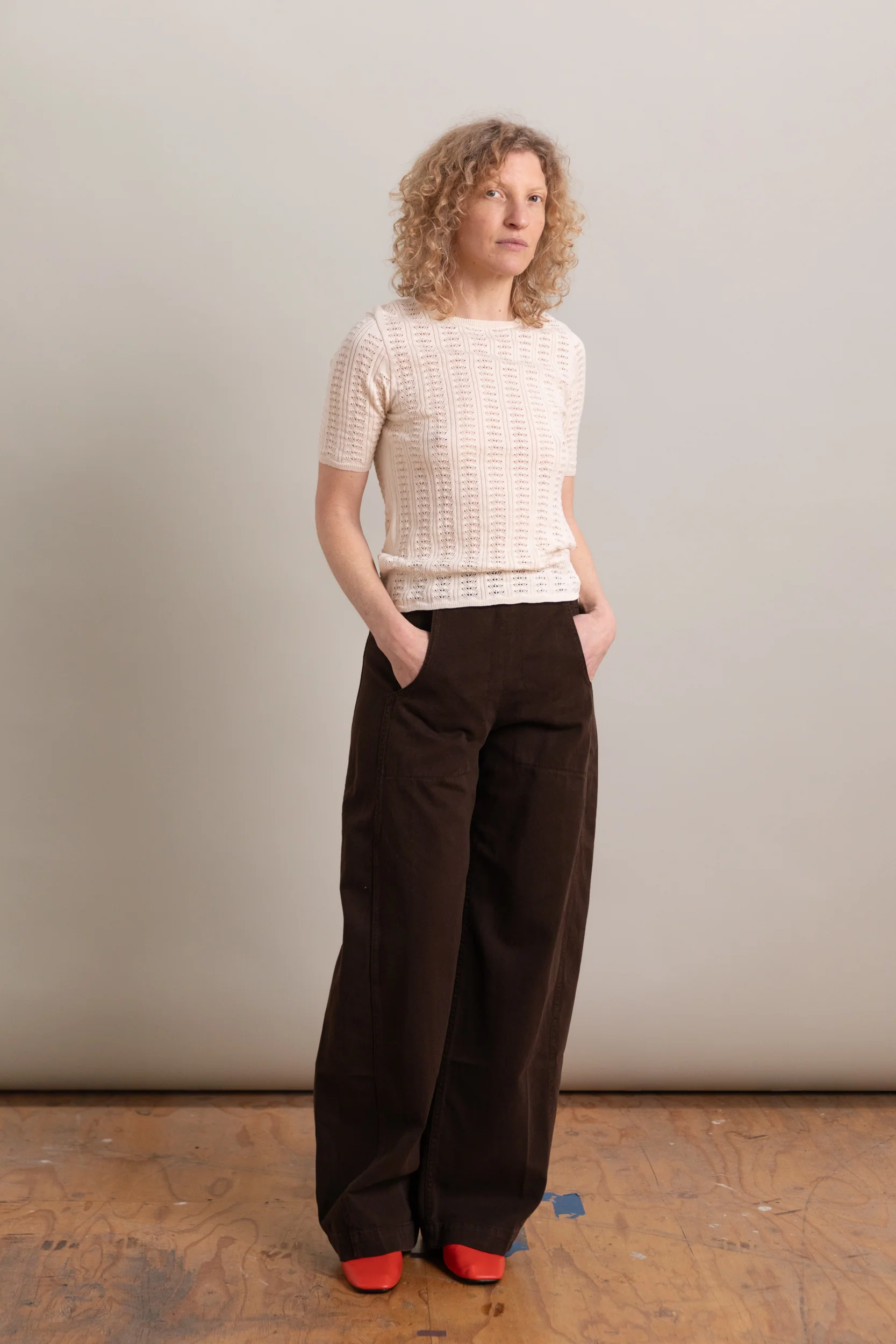POINTELLE SHIRT IN CHALK COTTON CASHMERE - Image 3
