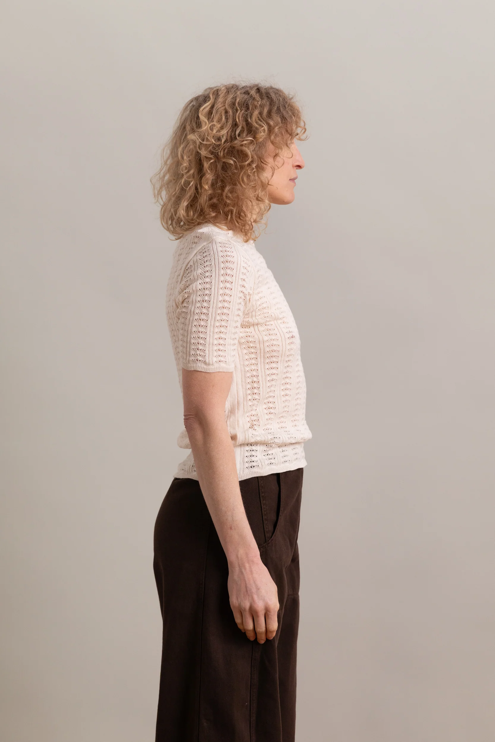 POINTELLE SHIRT IN CHALK COTTON CASHMERE - Image 4