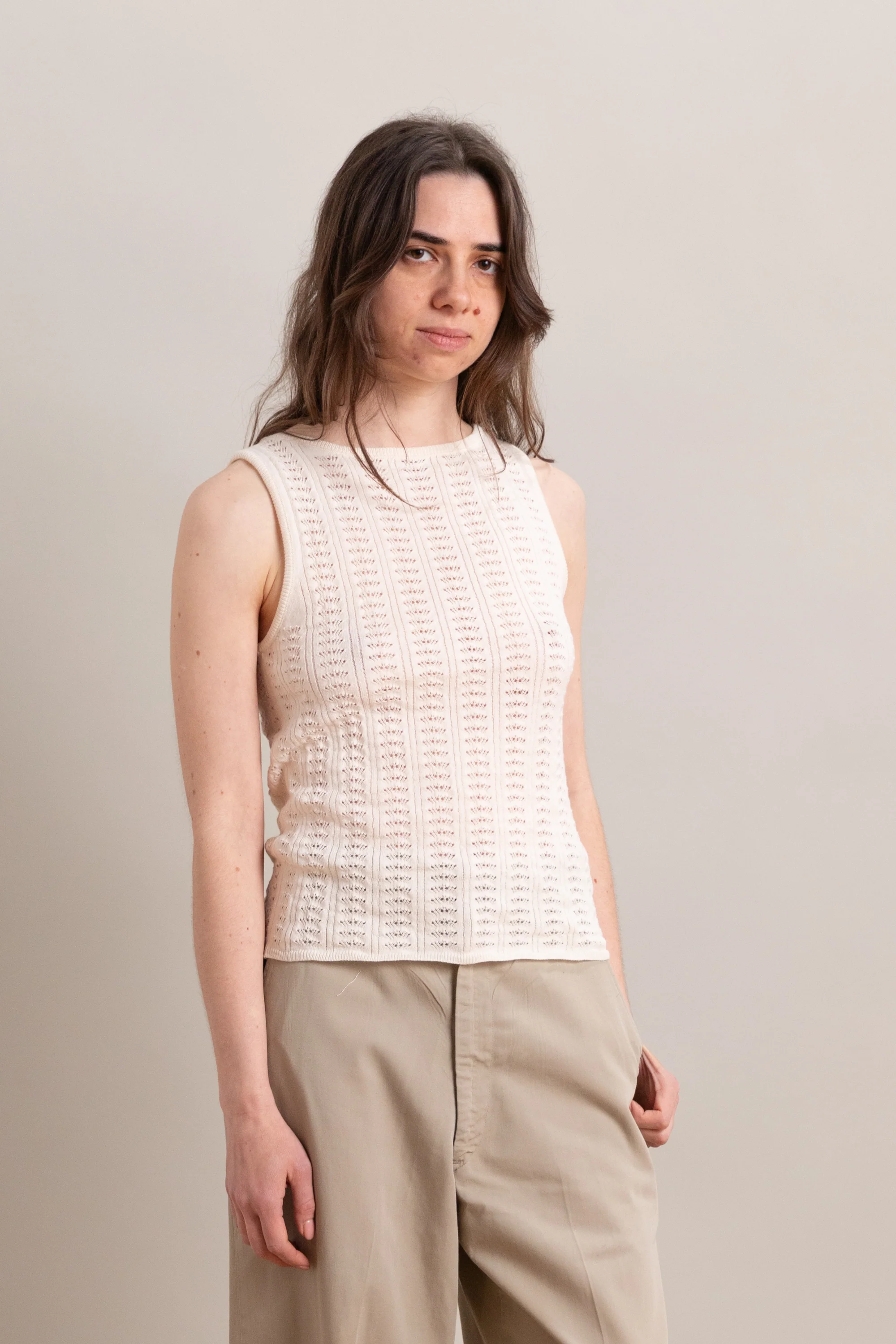 POINTELLE TANK IN MERENGUE ORGANIC COTTON/MERINO WOOL