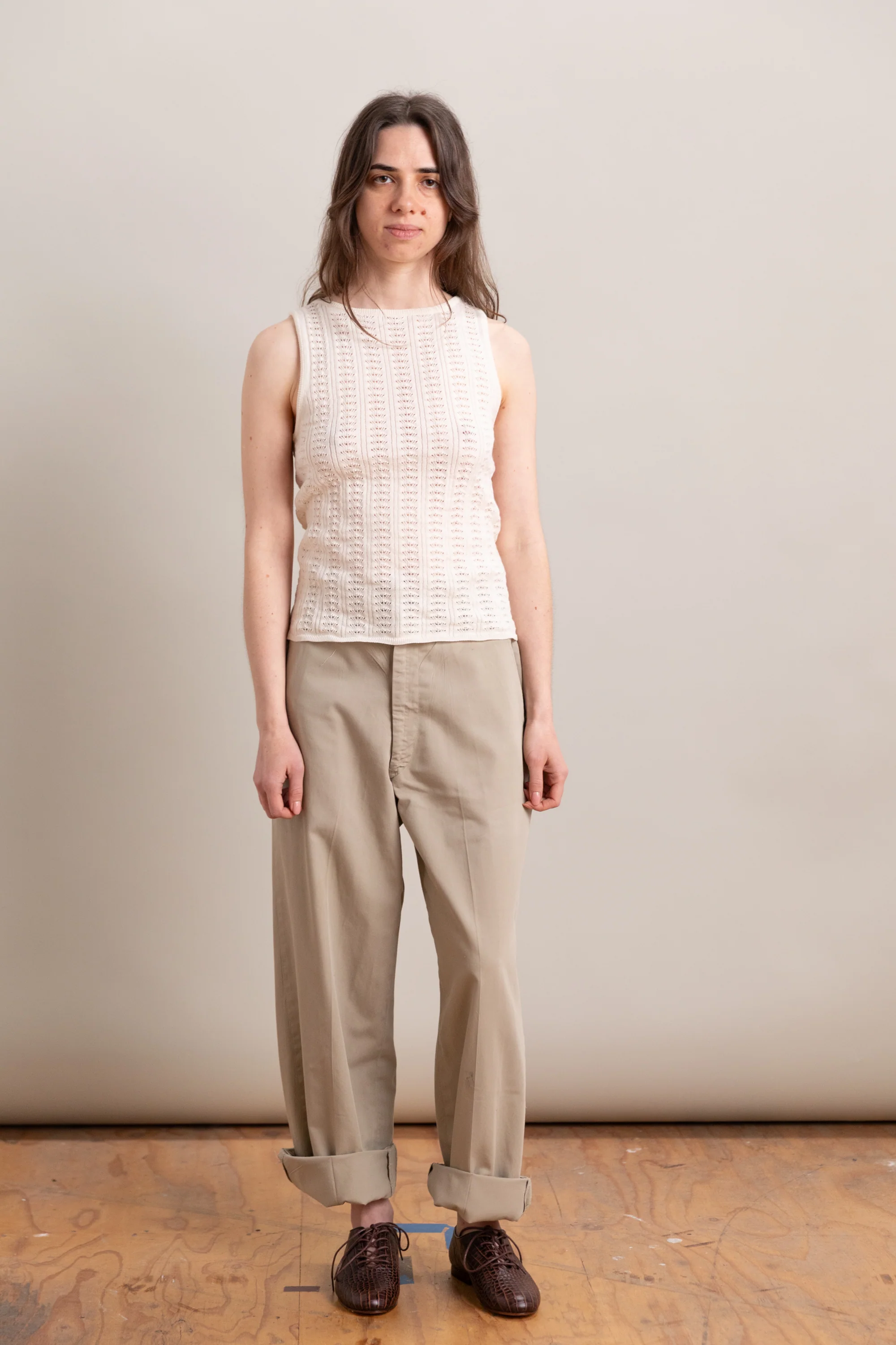 POINTELLE TANK IN MERENGUE ORGANIC COTTON/MERINO WOOL - Image 3