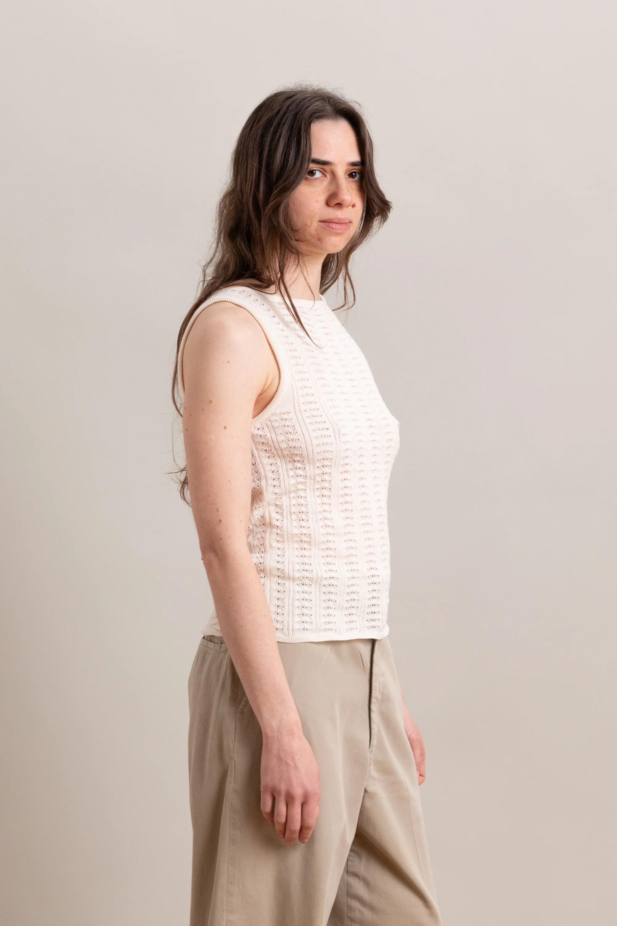 POINTELLE TANK IN MERENGUE ORGANIC COTTON/MERINO WOOL - Image 5