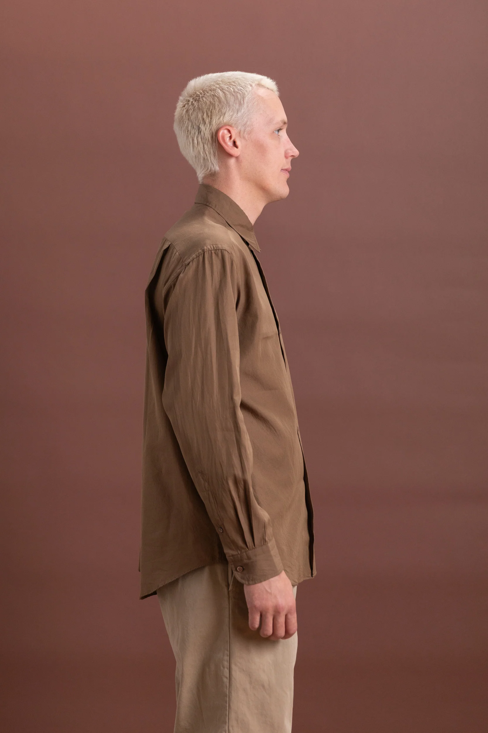 REGULAR COLLARED SHIRT IN BROWN LIGHT SILK COTTON - Image 6