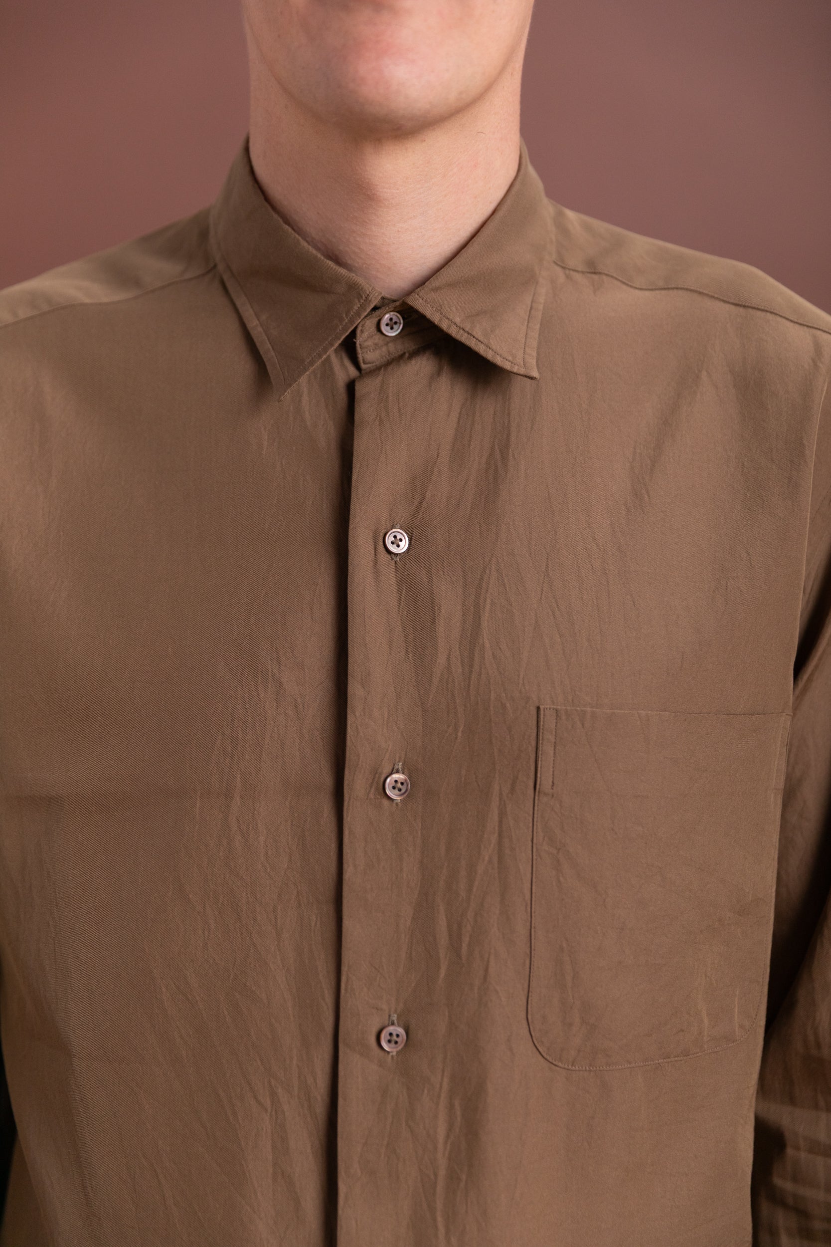 REGULAR COLLARED SHIRT IN BROWN LIGHT SILK COTTON - Image 7