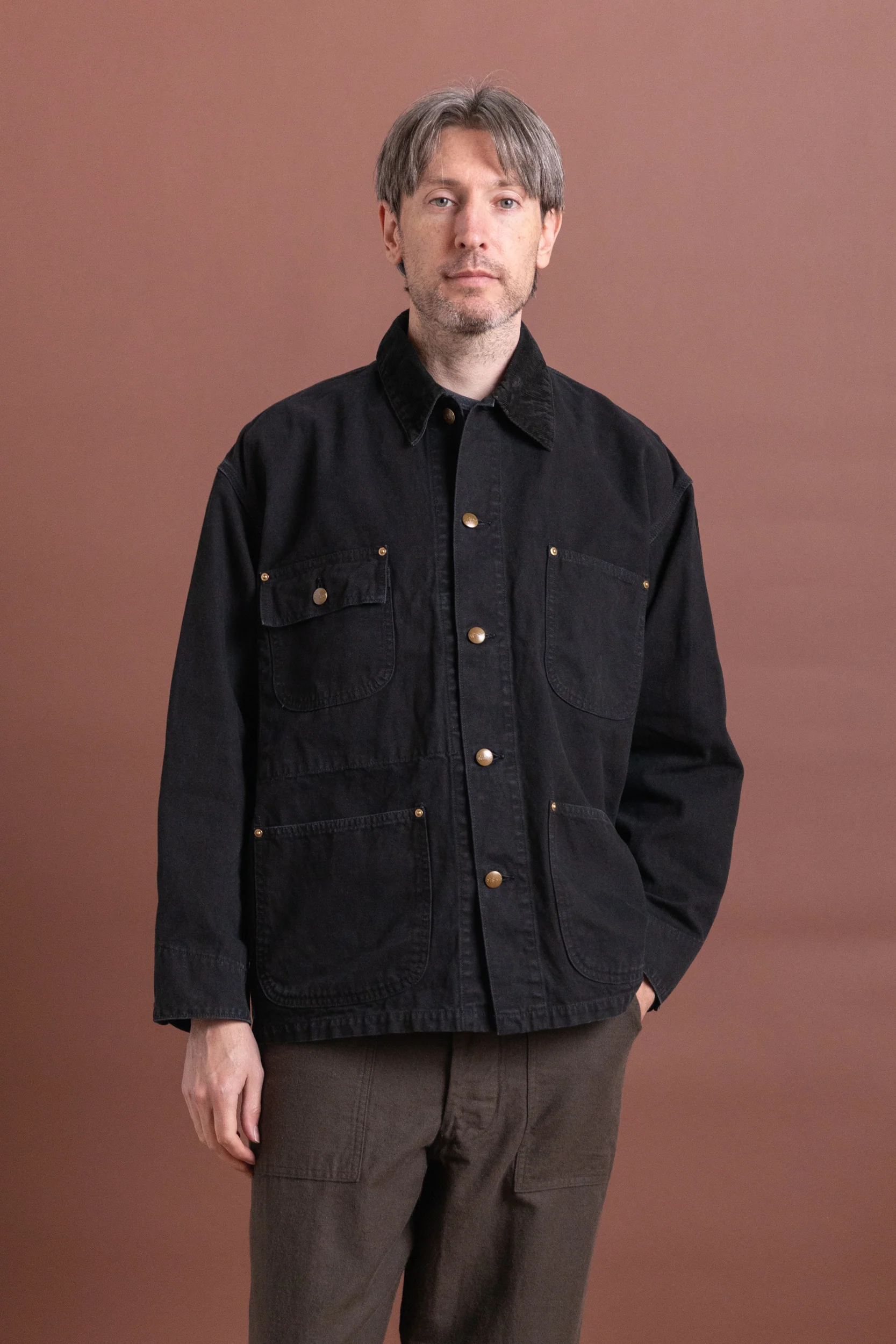 RELAX FIT OXFORD COVERALL JACKET IN BLACK - Image 3
