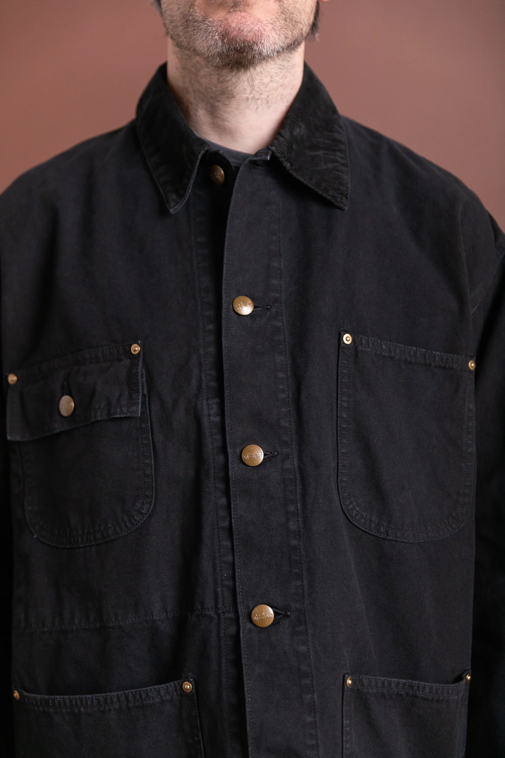 RELAX FIT OXFORD COVERALL JACKET IN BLACK - Image 4