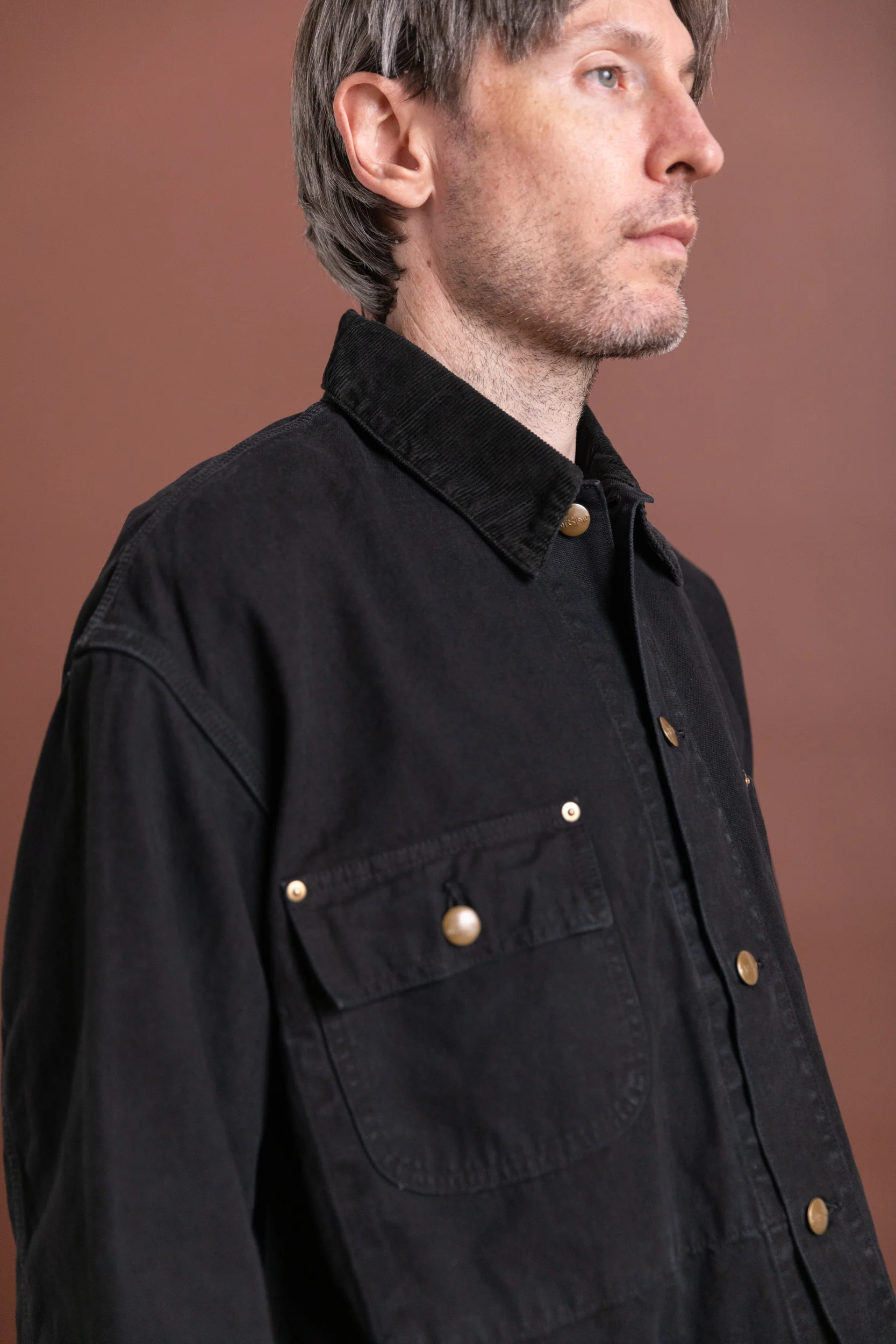 RELAX FIT OXFORD COVERALL JACKET IN BLACK - Image 7