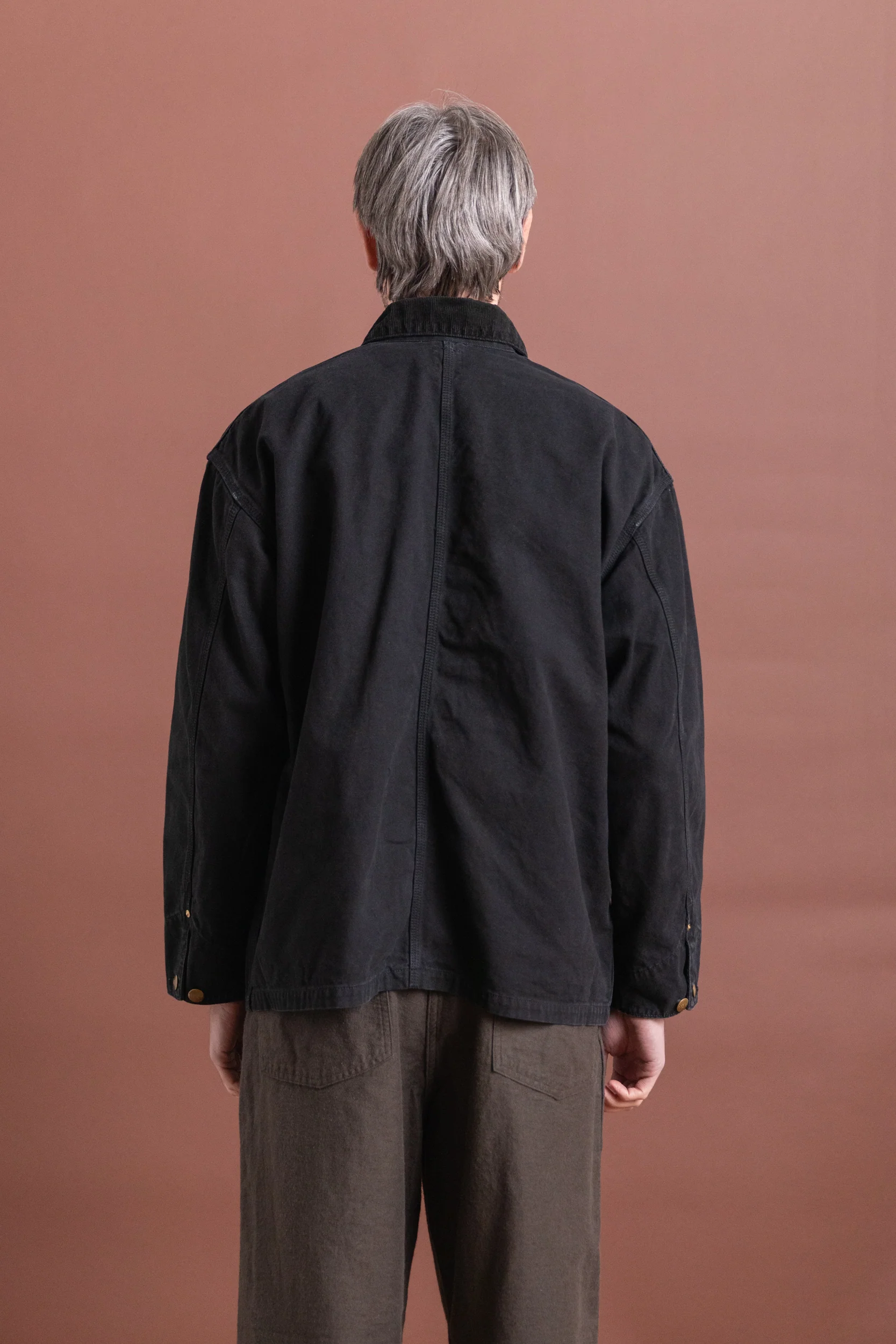 RELAX FIT OXFORD COVERALL JACKET IN BLACK - Image 8