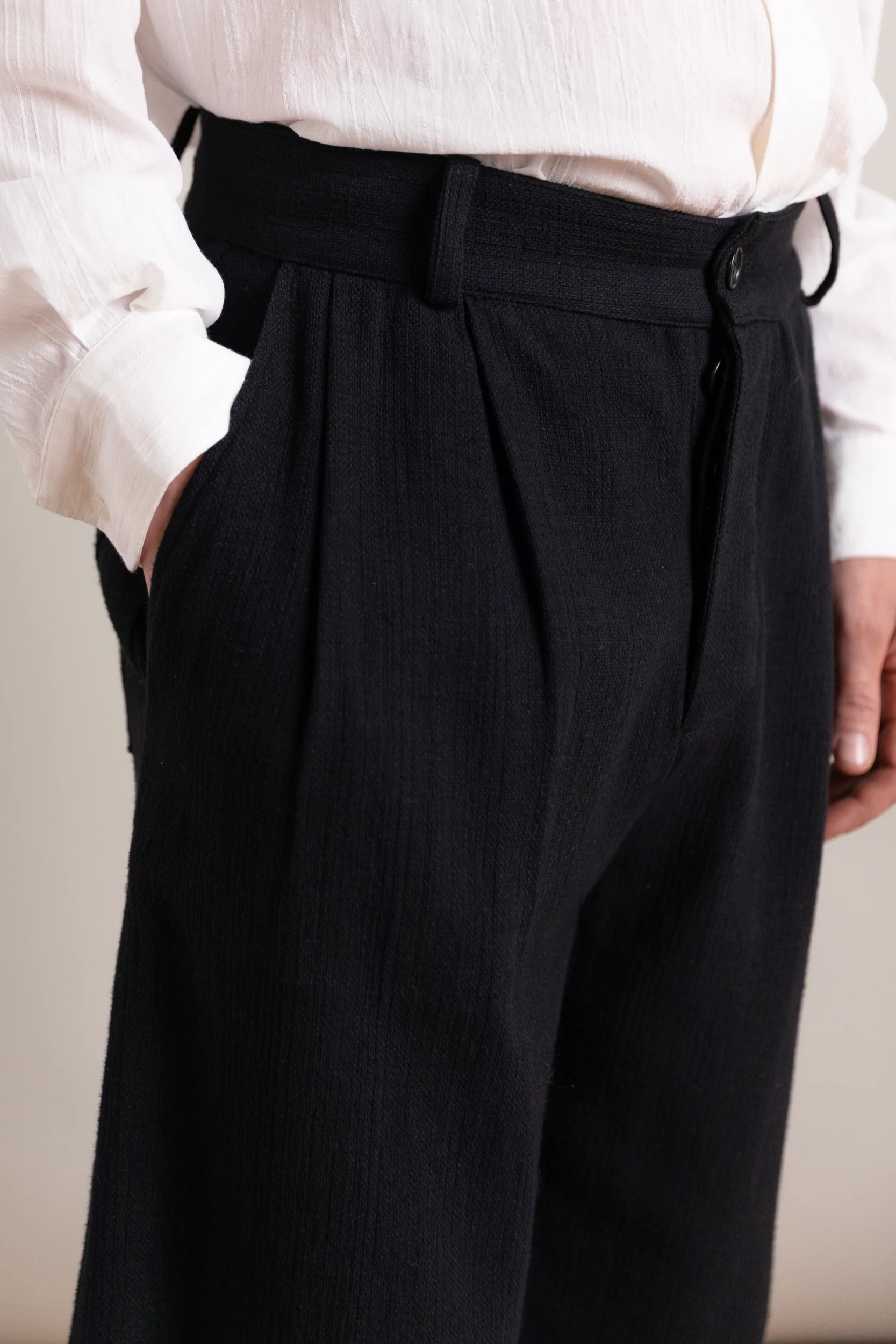 ROBBY TROUSER IN BLACK JAPANESE STITCH COTTON - Image 3