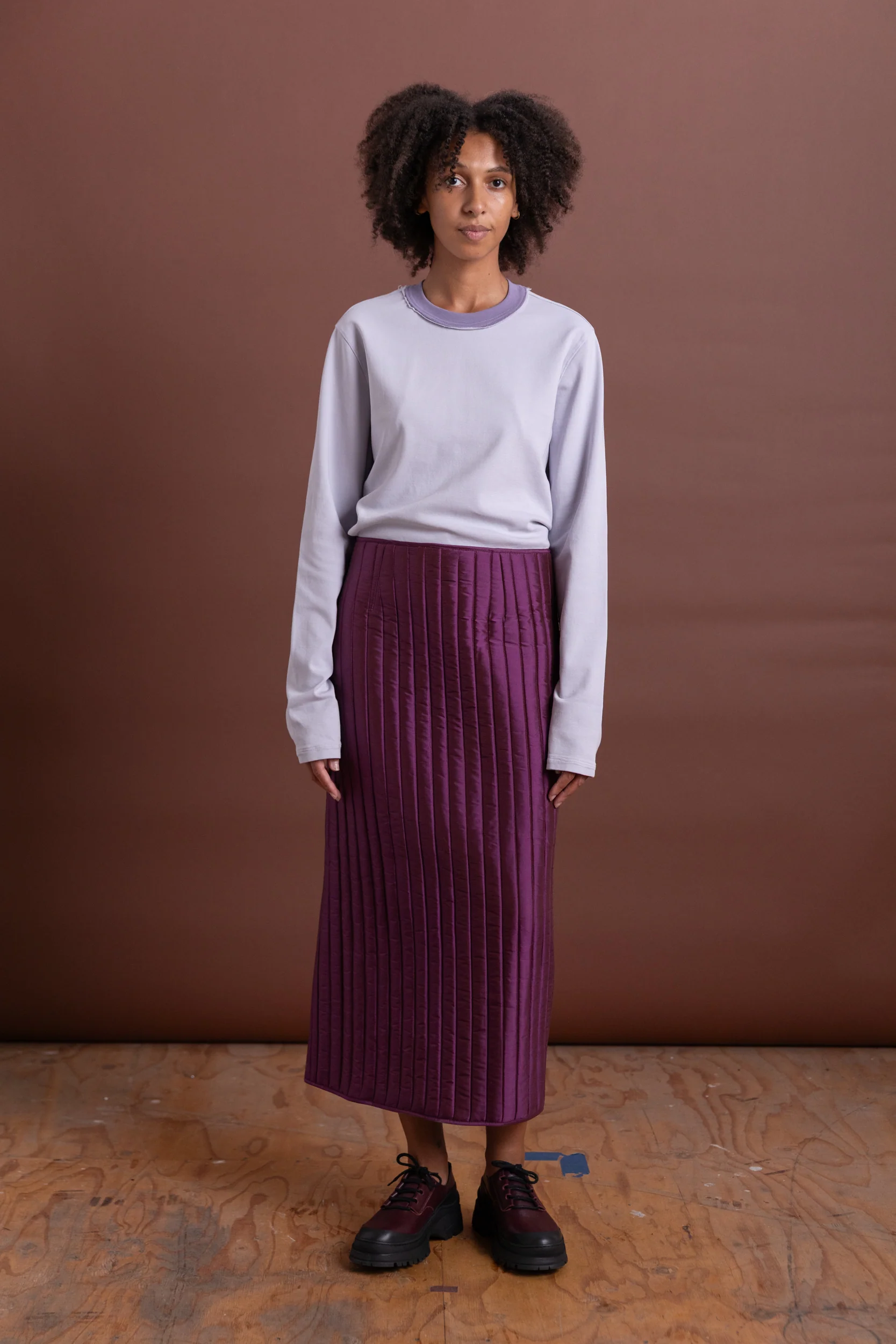 SADIE SKIRT IN PLUM QUILTED SILK - Image 3