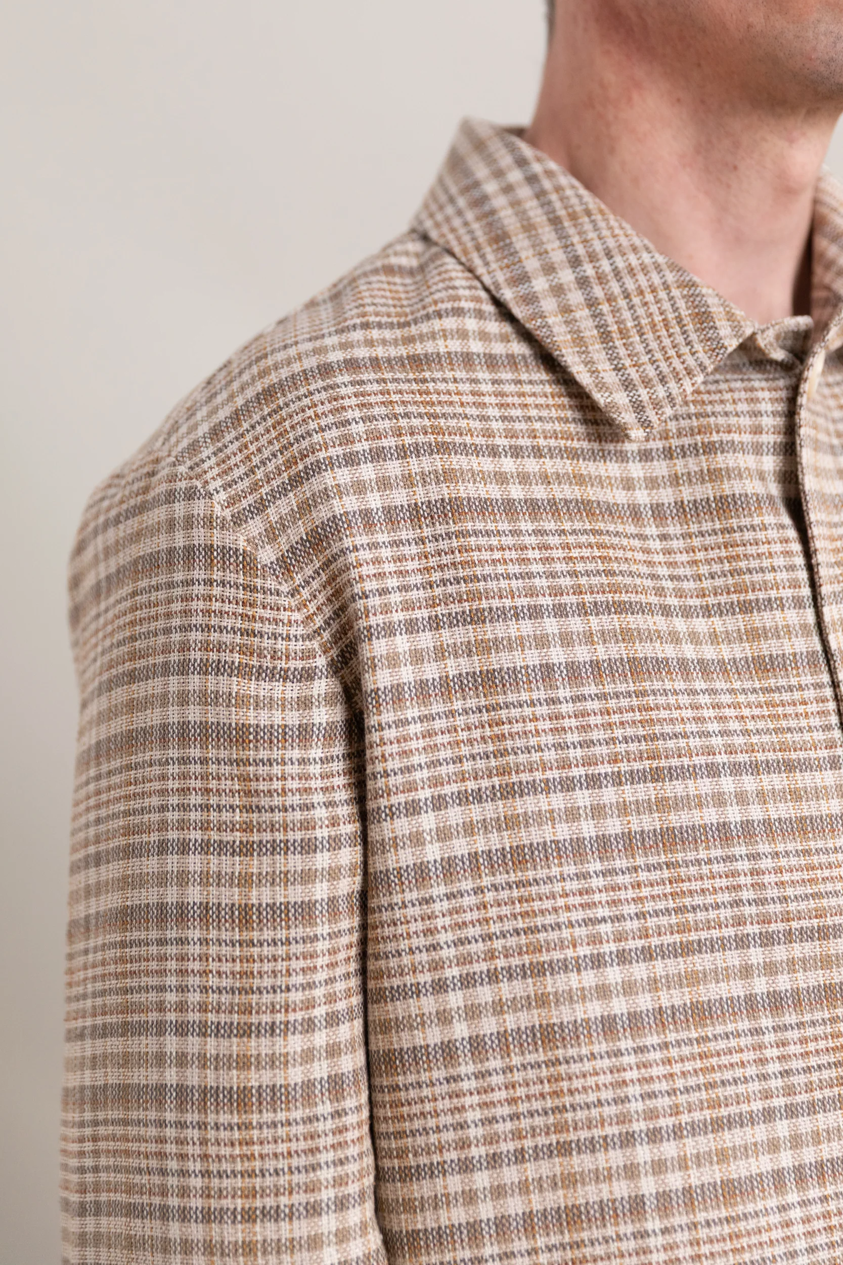 SILK LINEN NEP CHECK JACKET IN BEIGE IVORY CHECK - Image 5