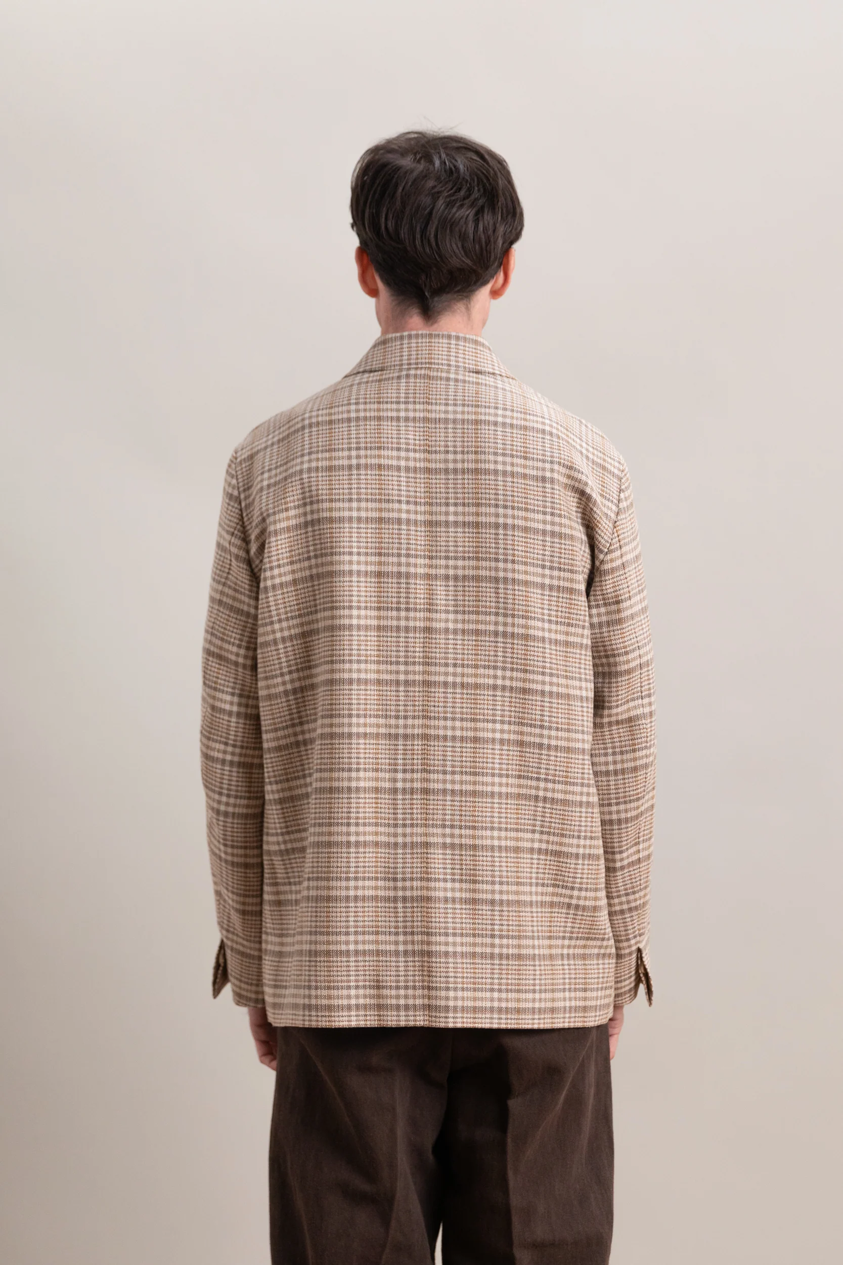 SILK LINEN NEP CHECK JACKET IN BEIGE IVORY CHECK - Image 9