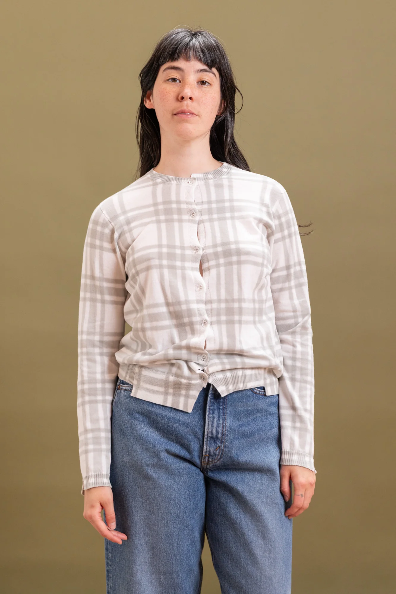 ITAZOME KNIT CARDIGAN IN LIGHT GREY COTTON - Image 3
