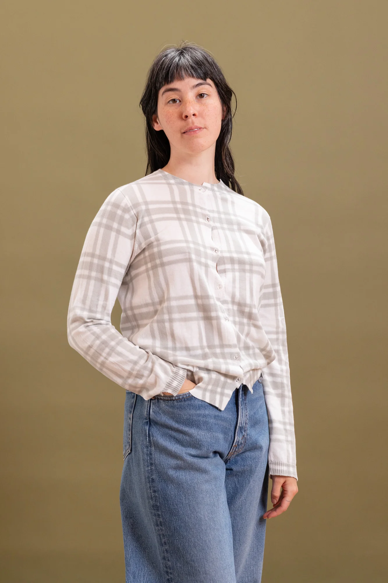 ITAZOME KNIT CARDIGAN IN LIGHT GREY COTTON - Image 5