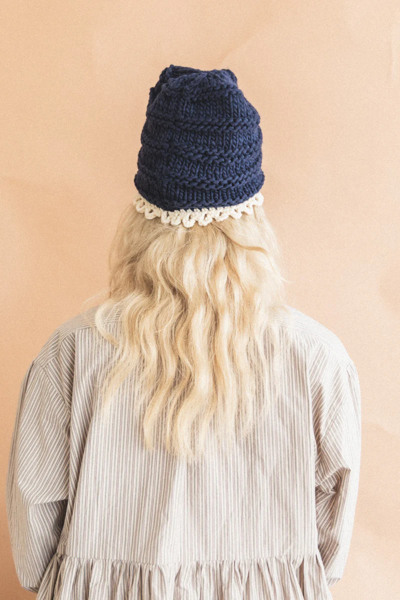 SUUS HANDKNIT HAT IN NAVY - Image 3