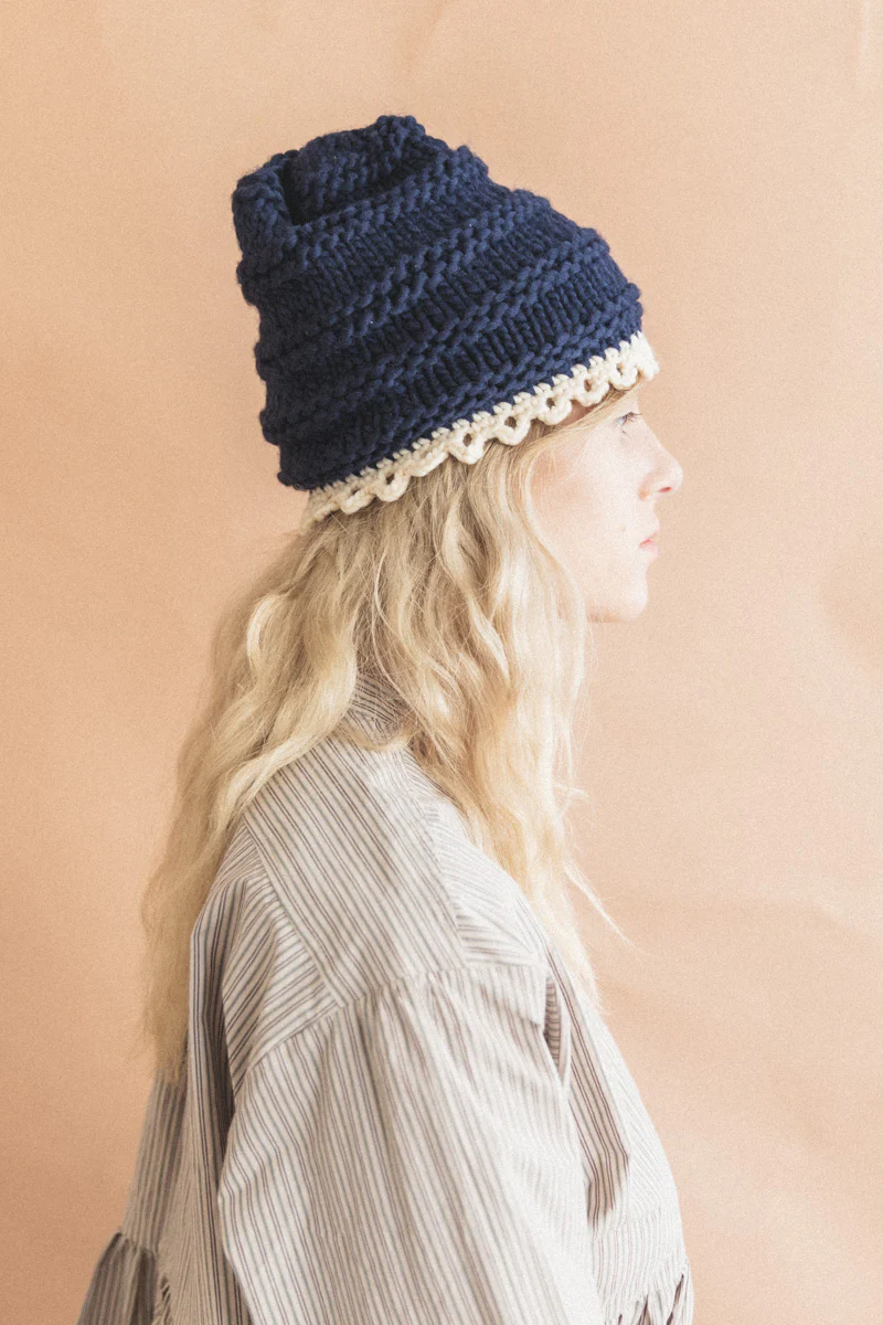 SUUS HANDKNIT HAT IN NAVY - Image 4