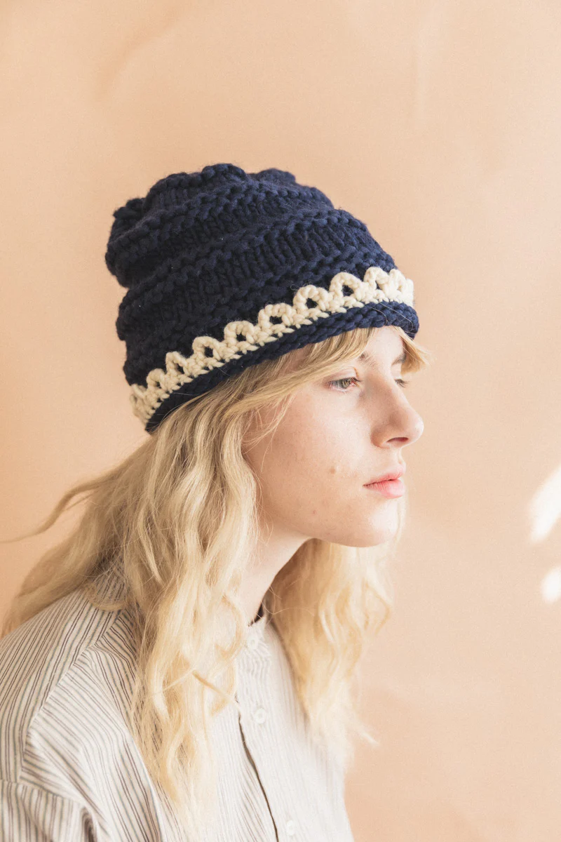 SUUS HANDKNIT HAT IN NAVY - Image 5