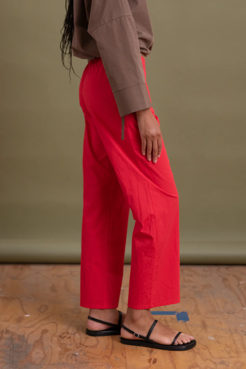 TIE PANTS IN RED COTTON POPLIN - Image 4