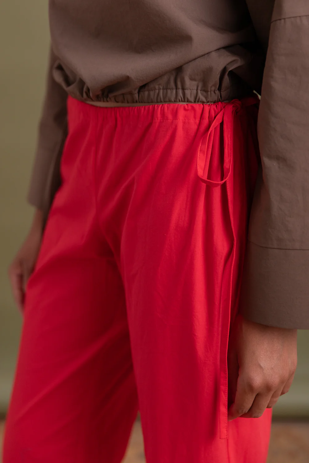 TIE PANTS IN RED COTTON POPLIN - Image 5