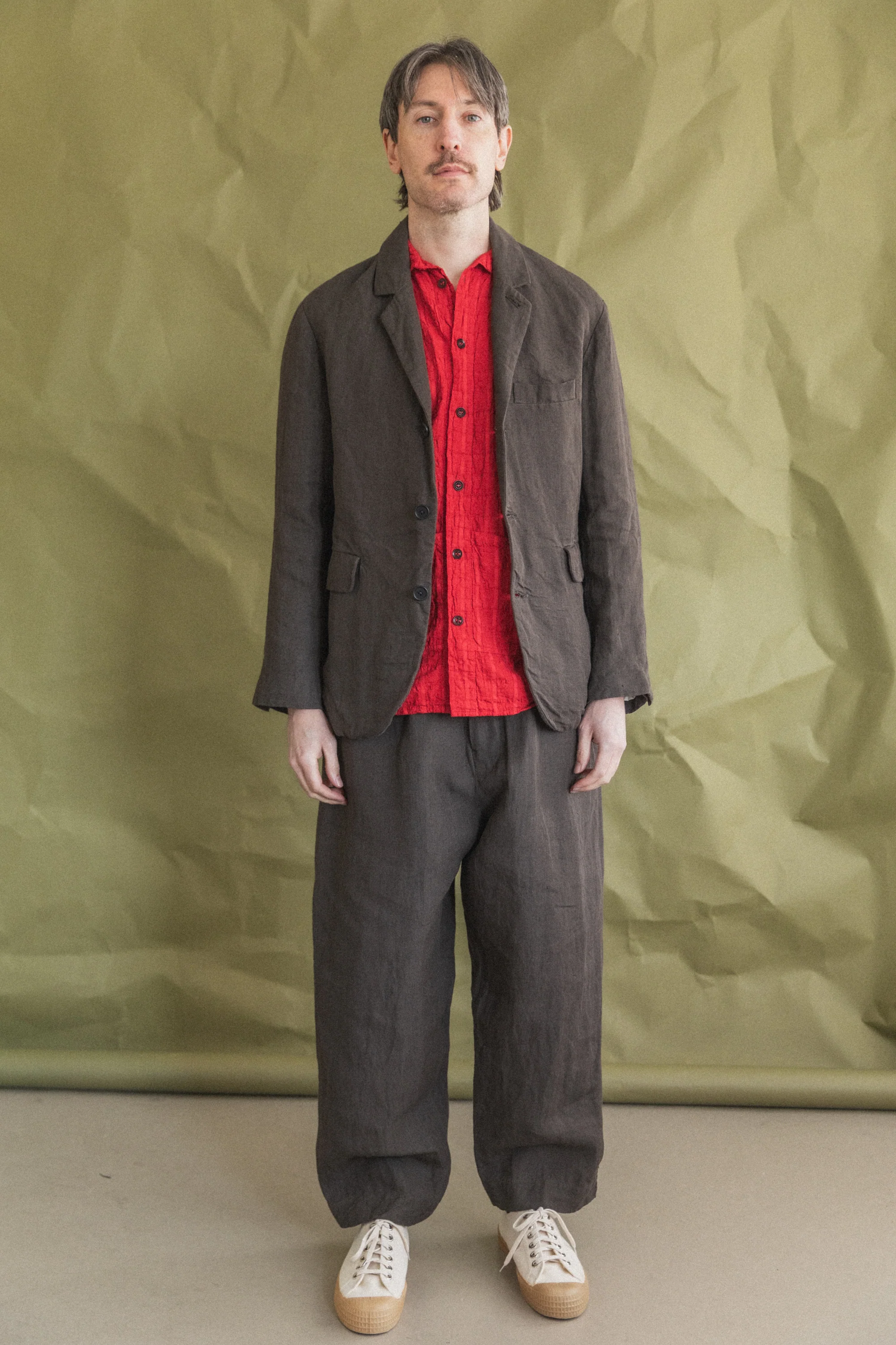 TWO PLEAT PANTS SHALE GREY DOBBY WEAVE HEMP