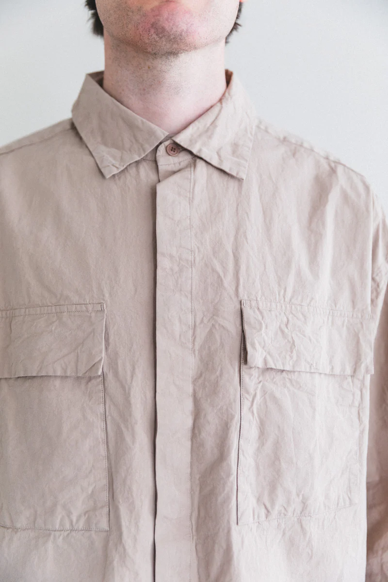 VOLUME SHIRT IN LIGHT BEIGE PAPER COT - Image 12