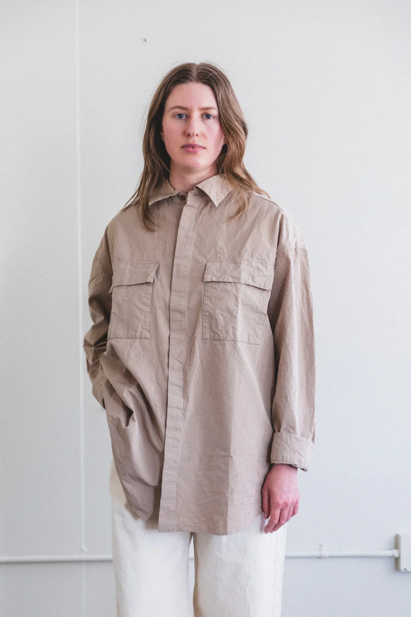VOLUME SHIRT IN LIGHT BEIGE PAPER COT - Image 3