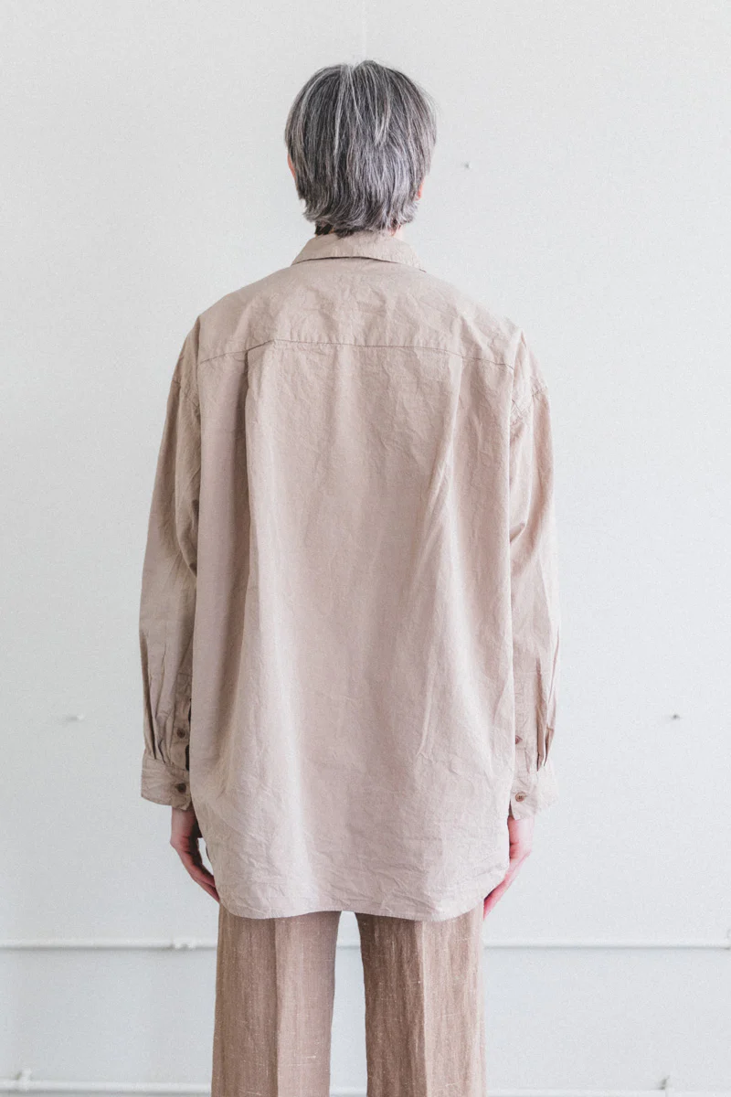 VOLUME SHIRT IN LIGHT BEIGE PAPER COT - Image 7
