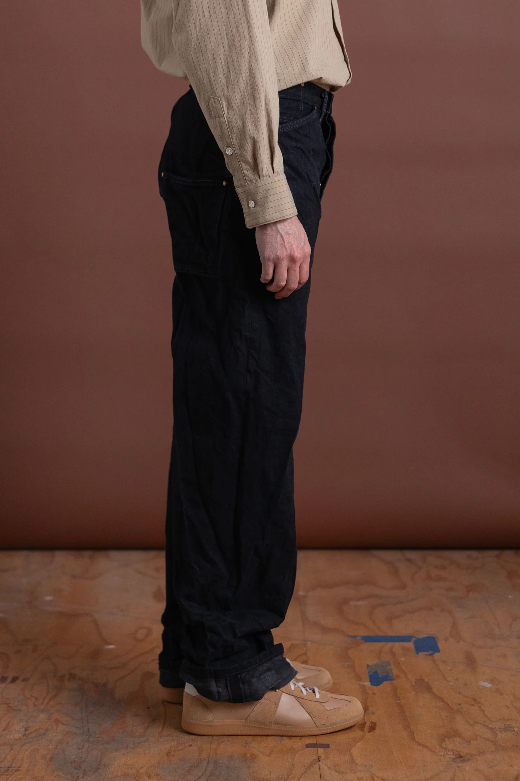 TYPER 124 WADER JEANS IN CHESTNUT DYED 16OZ SELVEDGE DENIM - Image 4