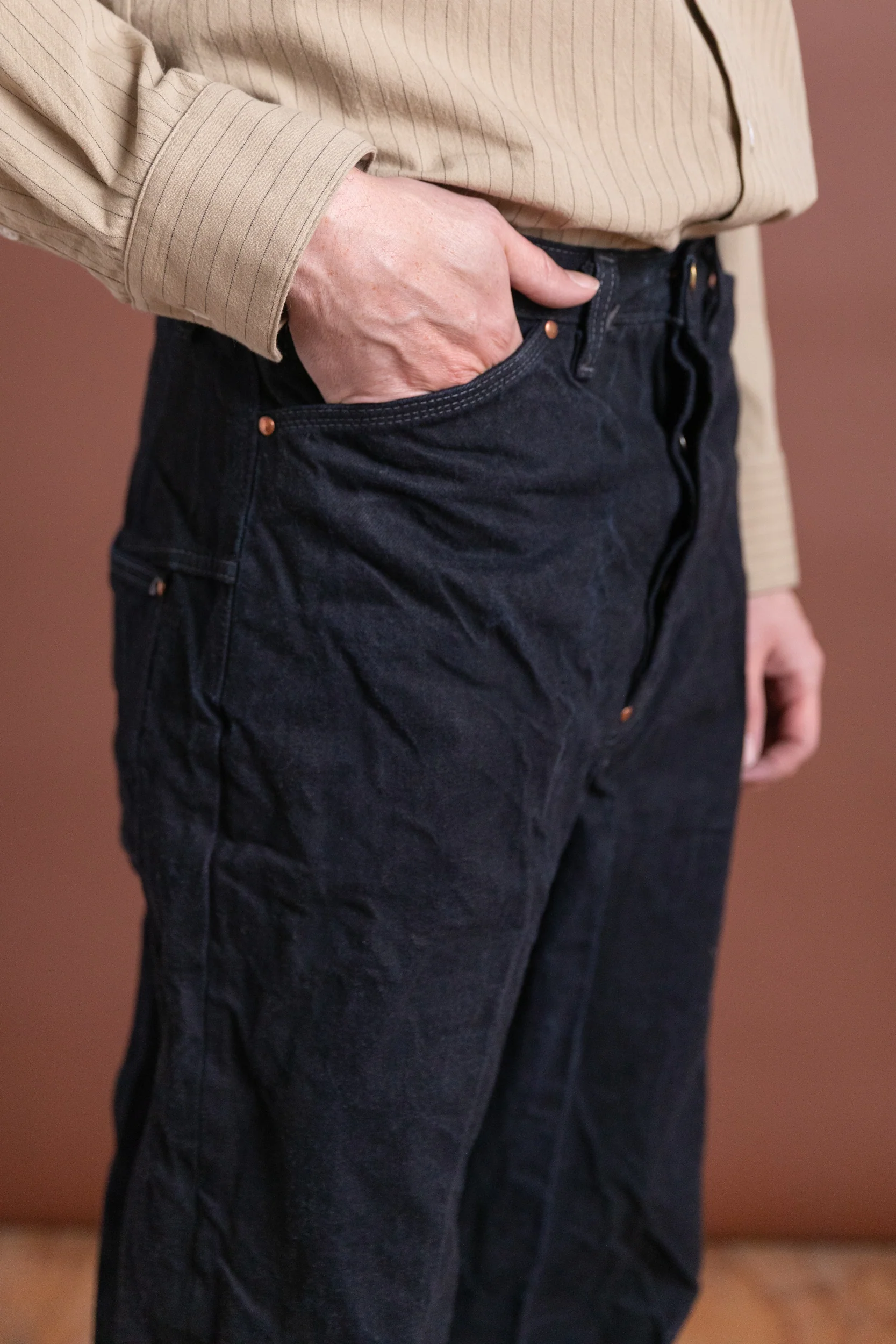 TYPER 124 WADER JEANS IN CHESTNUT DYED 16OZ SELVEDGE DENIM - Image 6