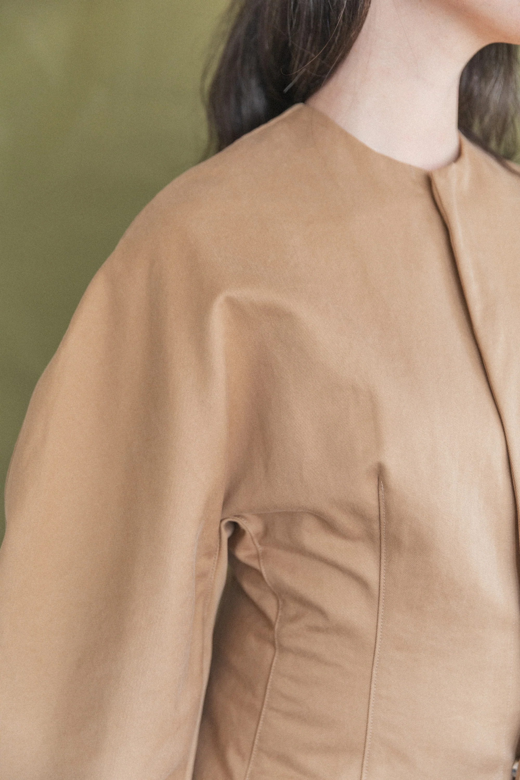 WASHED FINX CHINO HALF COAT IN CAMEL BROWN - Image 10