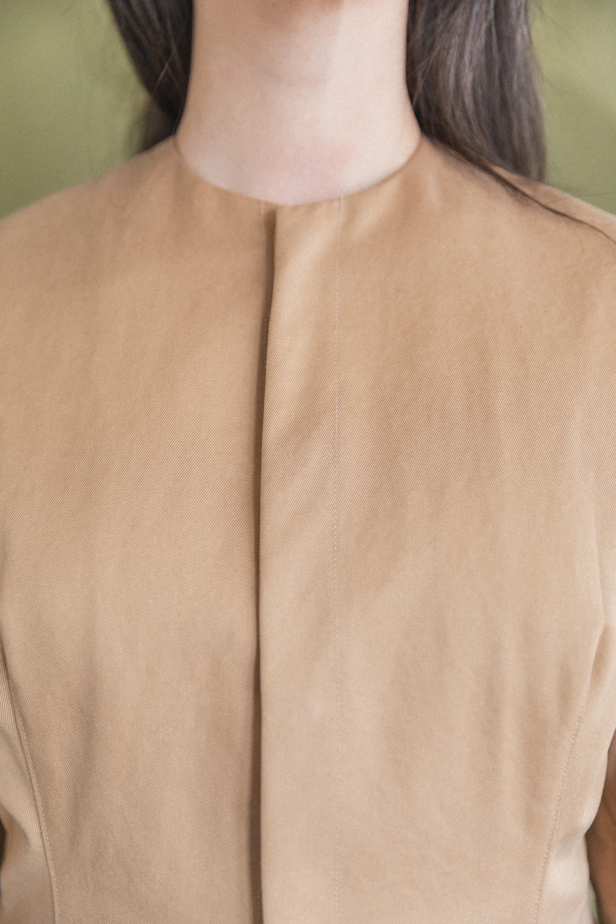 WASHED FINX CHINO HALF COAT IN CAMEL BROWN - Image 9