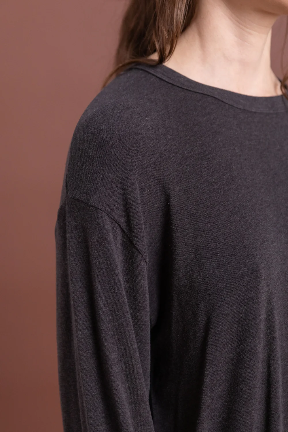 WOOL COTTON JERSEY T-SHIRT IN CHARCOAL - Image 3